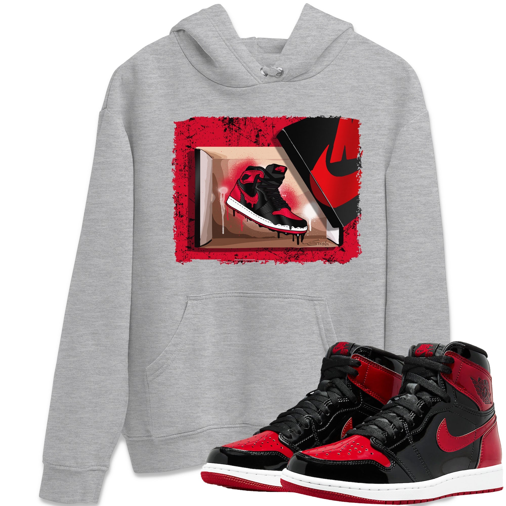 Jordan 1 Bred Patent Sneaker Matching T-Shirt New Kicks Sneaker Tees Jordan 1 Bred Patent Sneaker Release Tees Crew Neck Tees