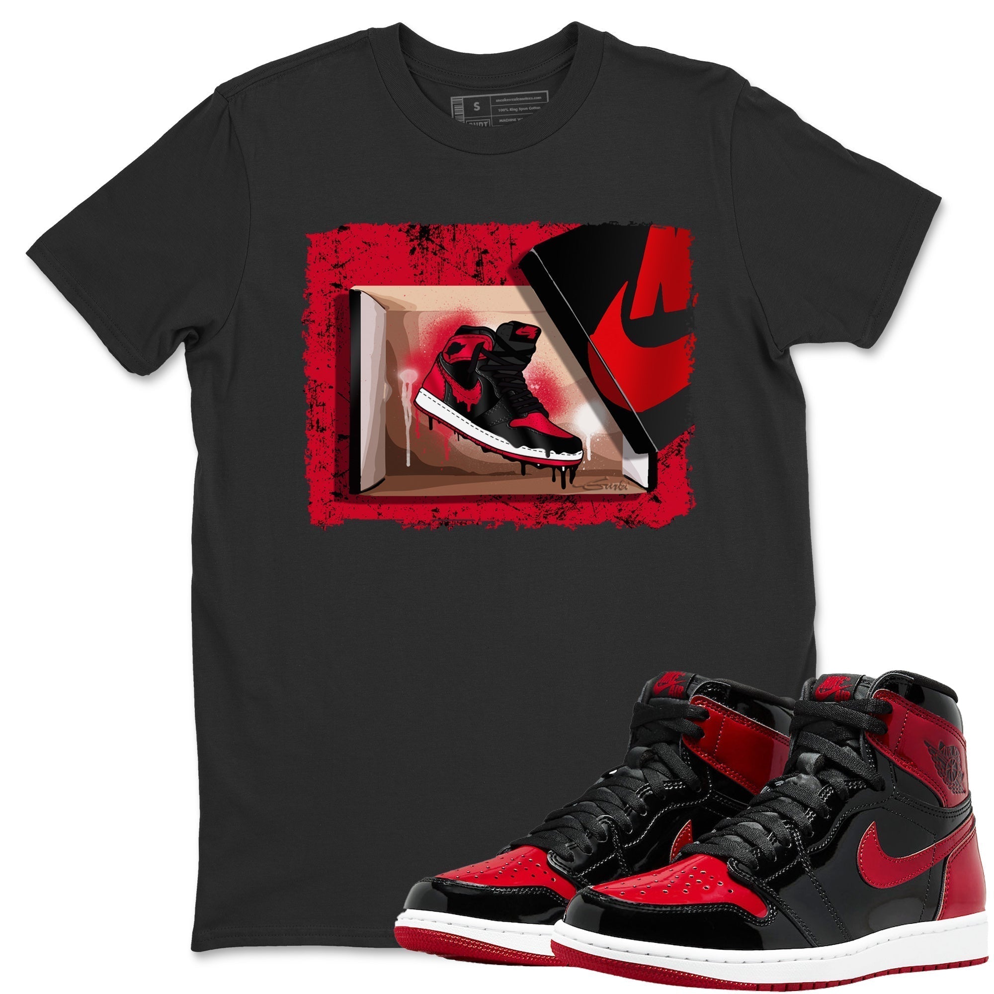 Jordan 1 Bred Patent Sneaker Matching T-Shirt New Kicks Sneaker Tees Jordan 1 Bred Patent Sneaker Release Tees Crew Neck Tees