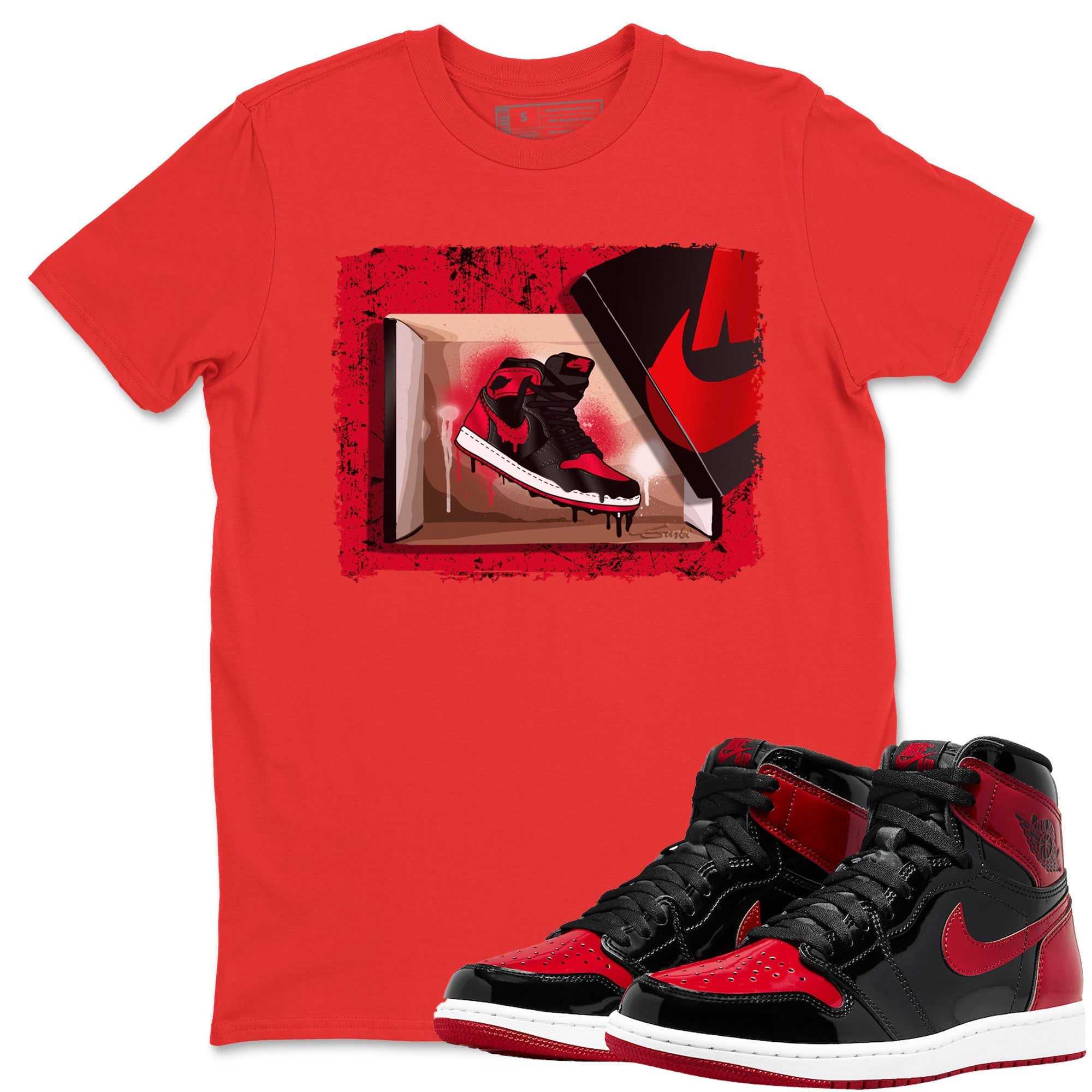 Jordan 1 Bred Patent Sneaker Matching T-Shirt New Kicks Sneaker Tees Jordan 1 Bred Patent Sneaker Release Tees Crew Neck Tees