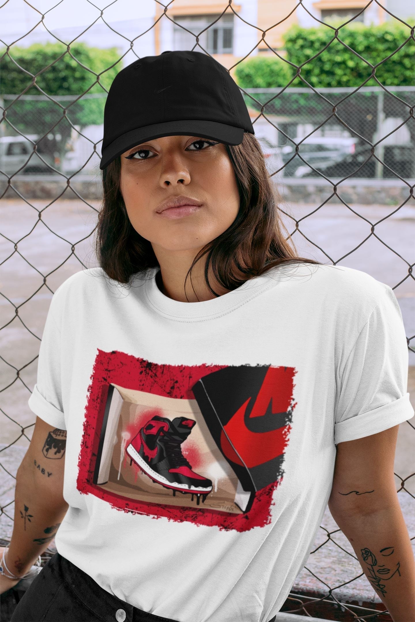 Jordan 1 Bred Patent Sneaker Matching T-Shirt New Kicks Sneaker Tees Jordan 1 Bred Patent Sneaker Release Tees Crew Neck Tees