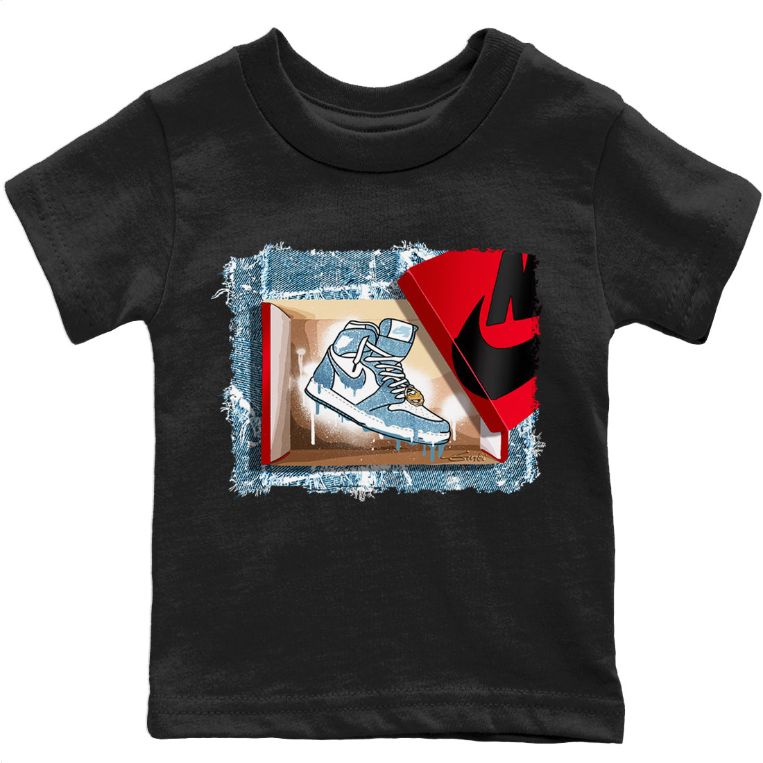 Jordan 1 Denim Sneaker Matching T-Shirt New Kicks Sneaker Tees Jordan 1 Denim Sneaker Release Tees Kids Shirts