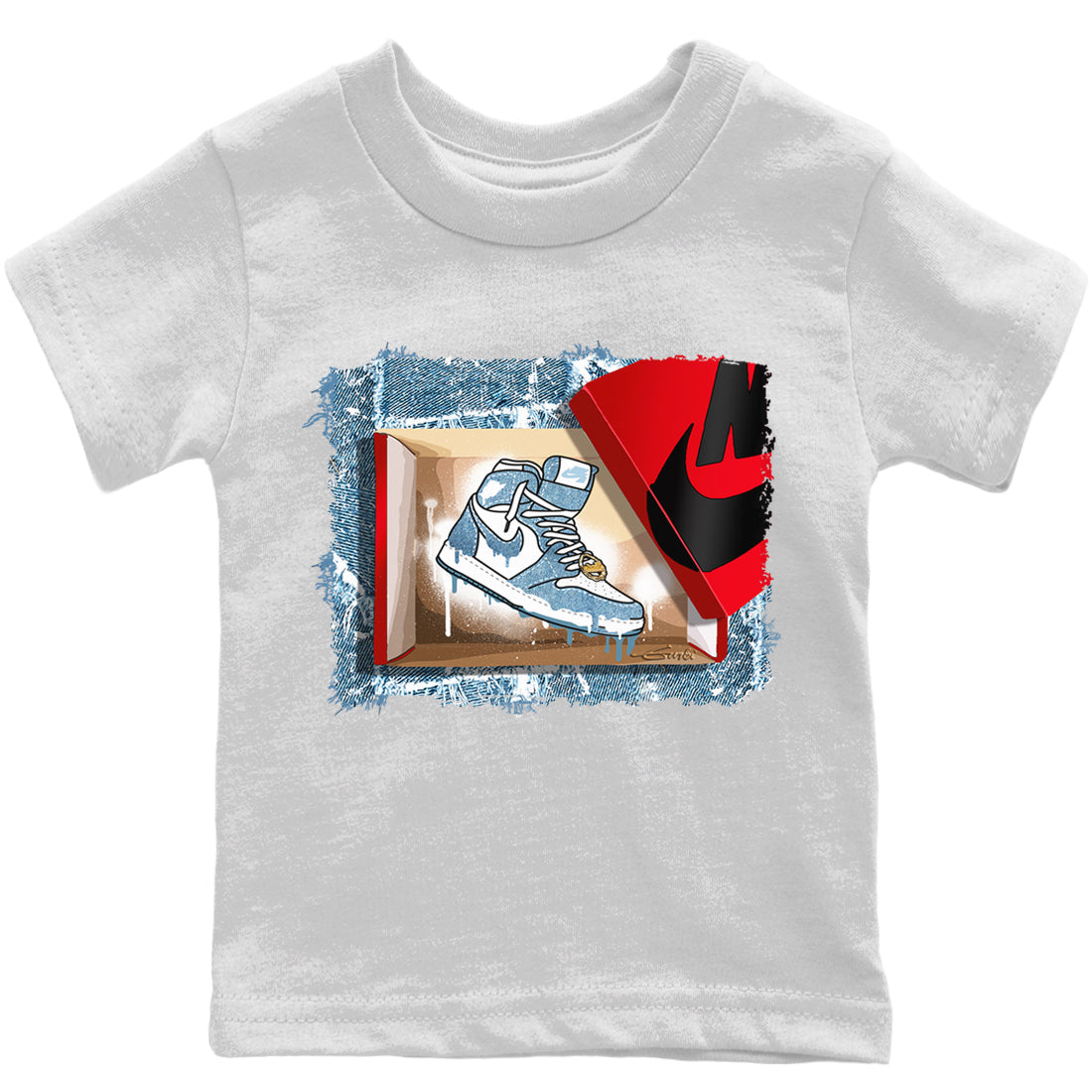 Jordan 1 Denim Sneaker Matching T-Shirt New Kicks Sneaker Tees Jordan 1 Denim Sneaker Release Tees Kids Shirts