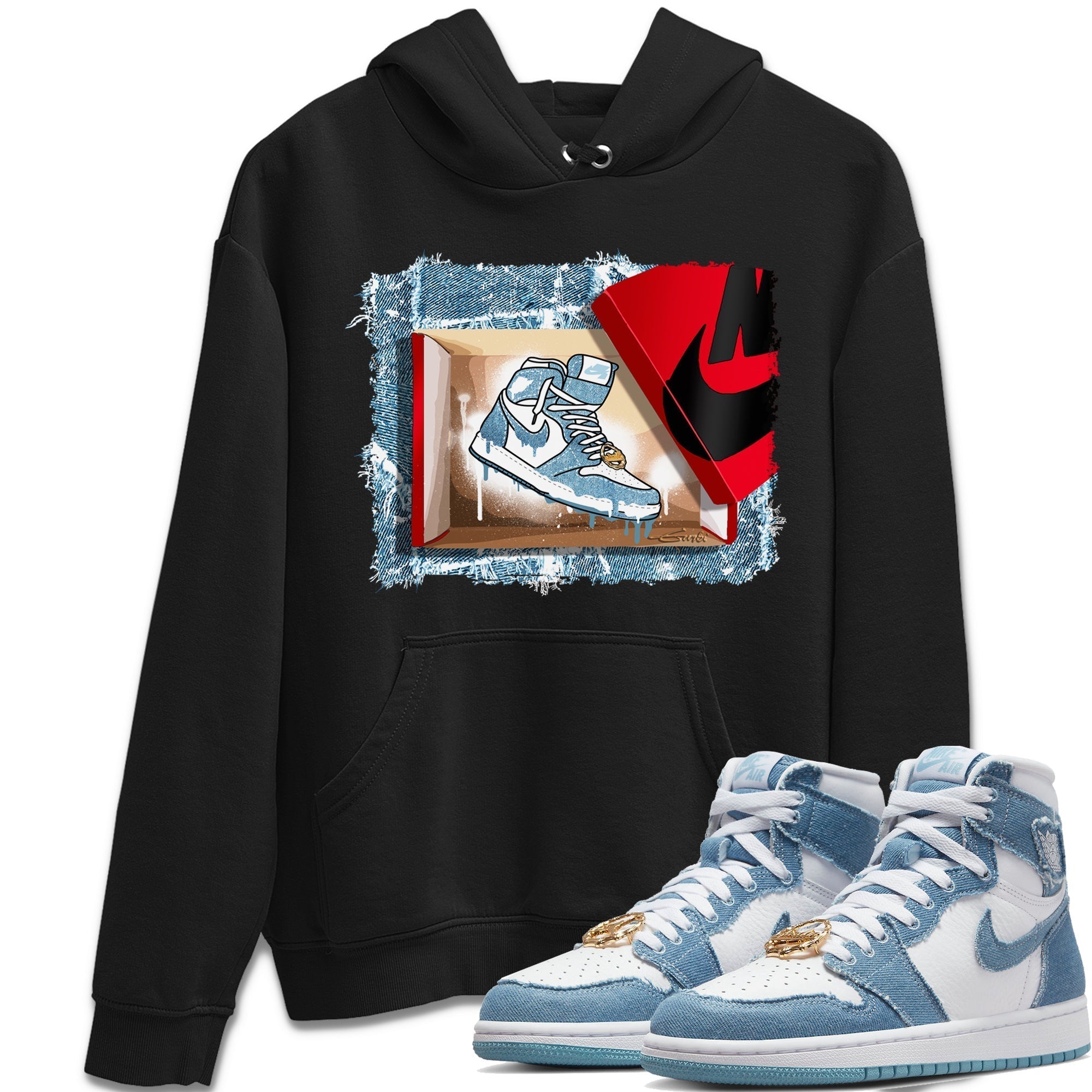 Jordan 1 Denim Sneaker Matching T-Shirt New Kicks Sneaker Tees Jordan 1 Denim Sneaker Release Tees Crew Neck Tees