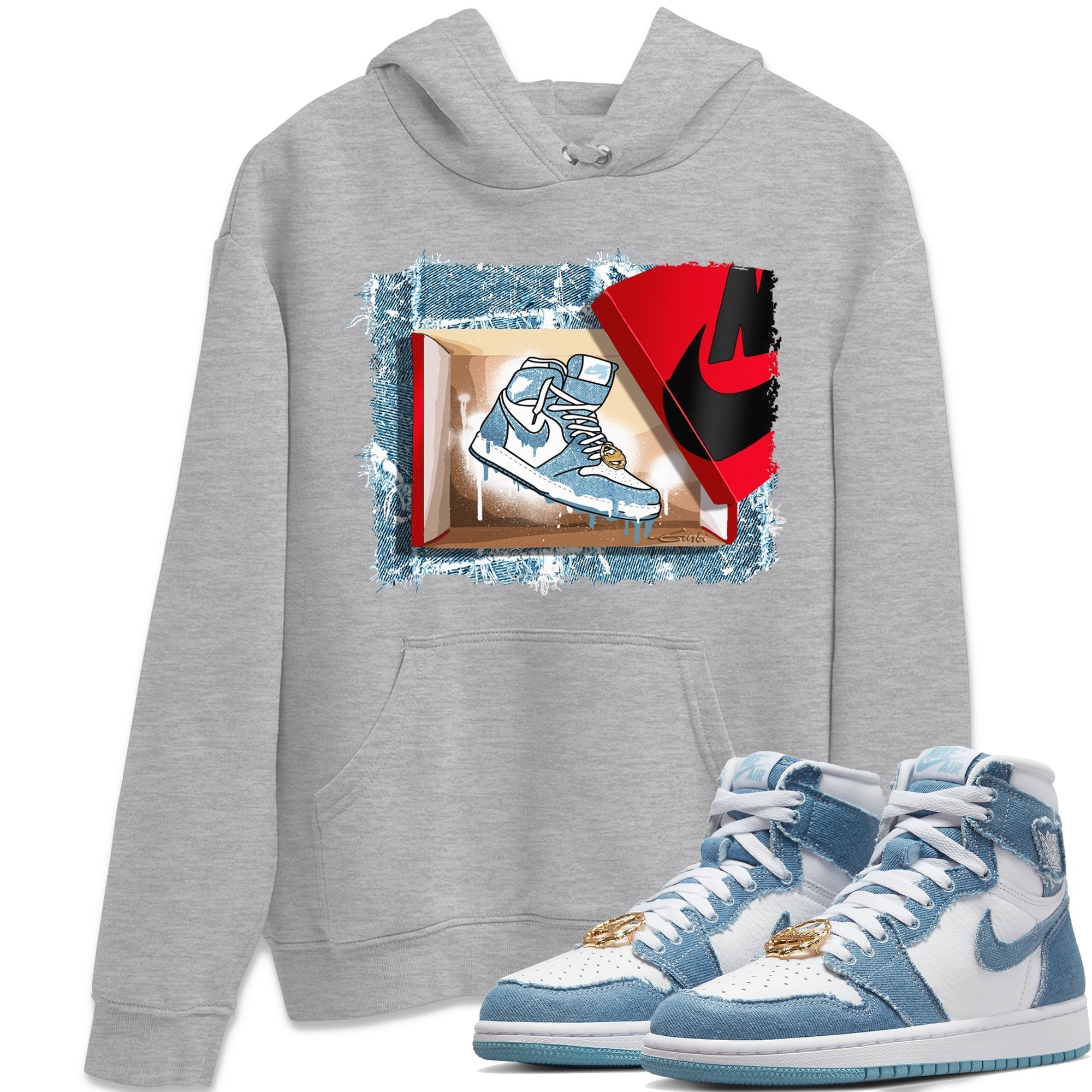 Jordan 1 Denim Sneaker Matching T-Shirt New Kicks Sneaker Tees Jordan 1 Denim Sneaker Release Tees Crew Neck Tees