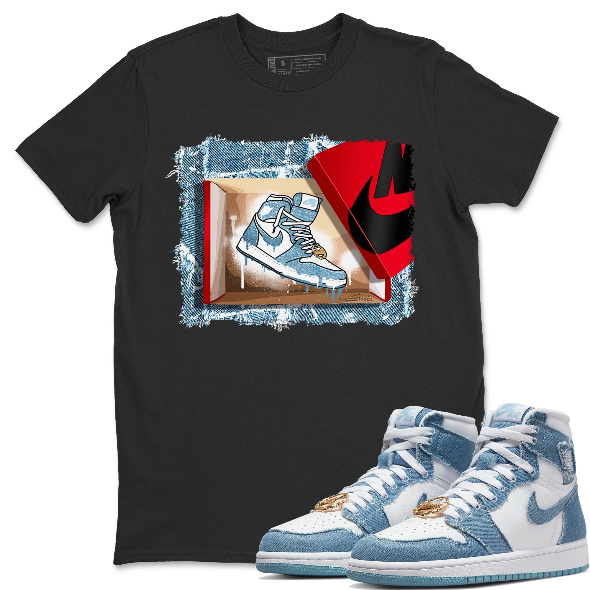 Jordan 1 Denim Sneaker Matching T-Shirt New Kicks Sneaker Tees Jordan 1 Denim Sneaker Release Tees Crew Neck Tees