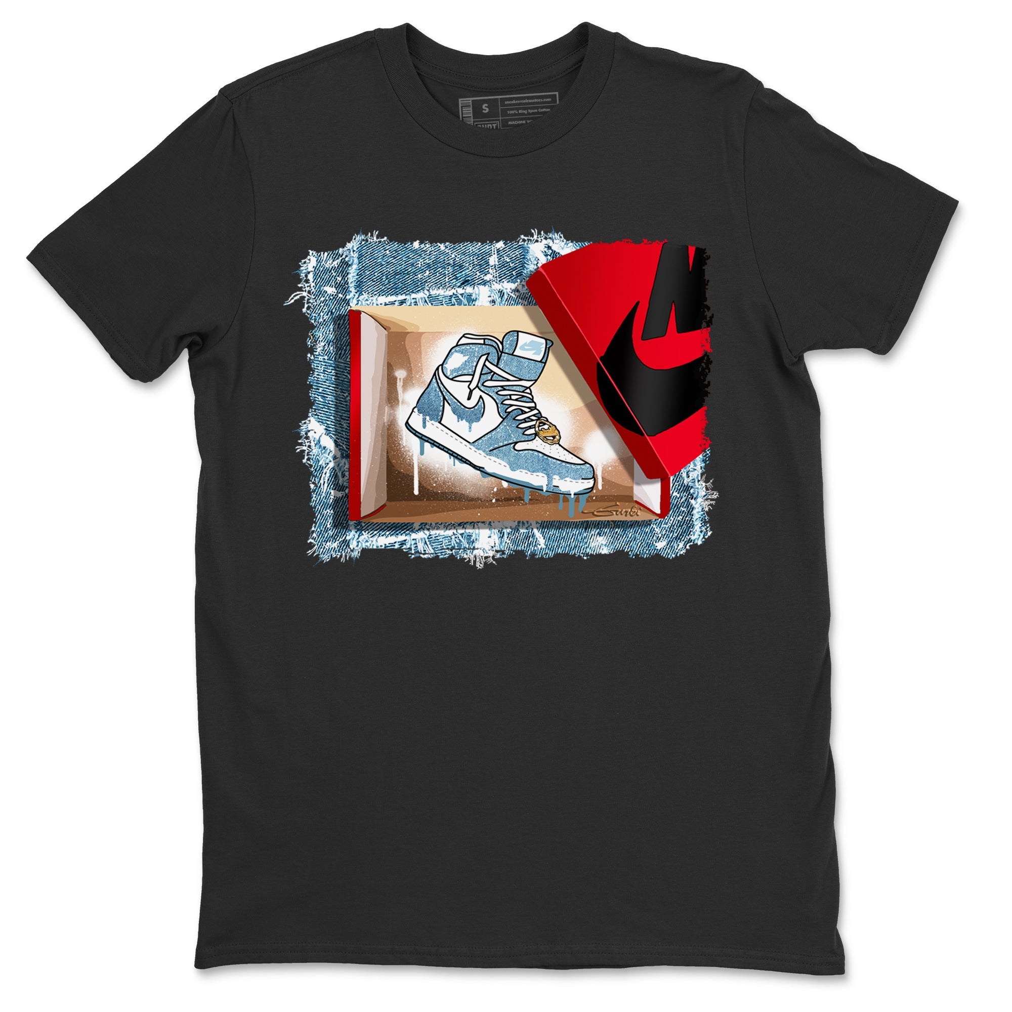 Jordan 1 Denim Sneaker Matching T-Shirt New Kicks Sneaker Tees Jordan 1 Denim Sneaker Release Tees Crew Neck Tees