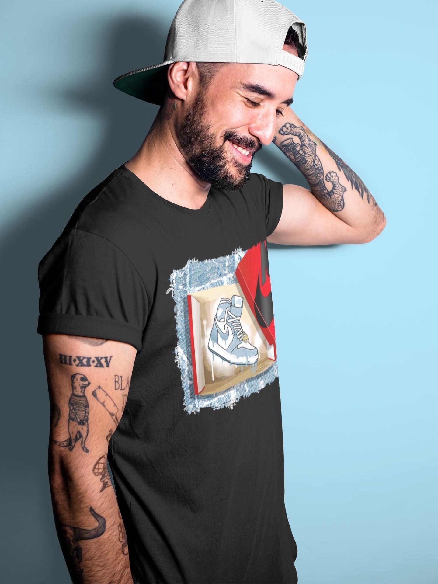 Jordan 1 Denim Sneaker Matching T-Shirt New Kicks Sneaker Tees Jordan 1 Denim Sneaker Release Tees Crew Neck Tees