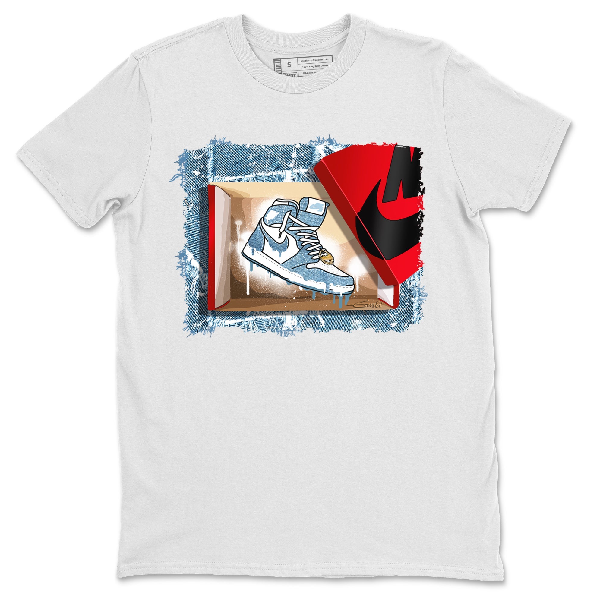Jordan 1 Denim Sneaker Matching T-Shirt New Kicks Sneaker Tees Jordan 1 Denim Sneaker Release Tees Crew Neck Tees