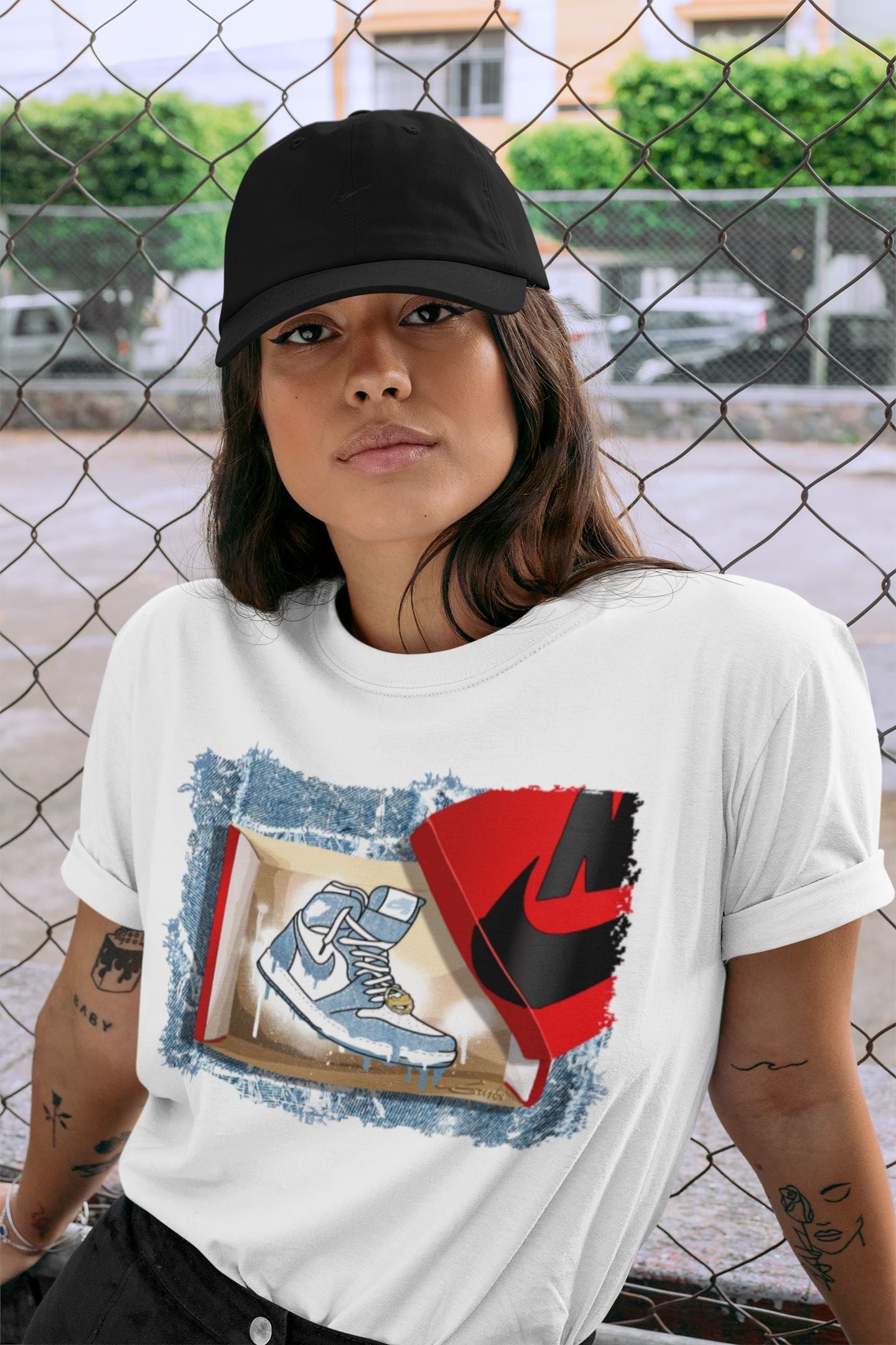 Jordan 1 Denim Sneaker Matching T-Shirt New Kicks Sneaker Tees Jordan 1 Denim Sneaker Release Tees Crew Neck Tees