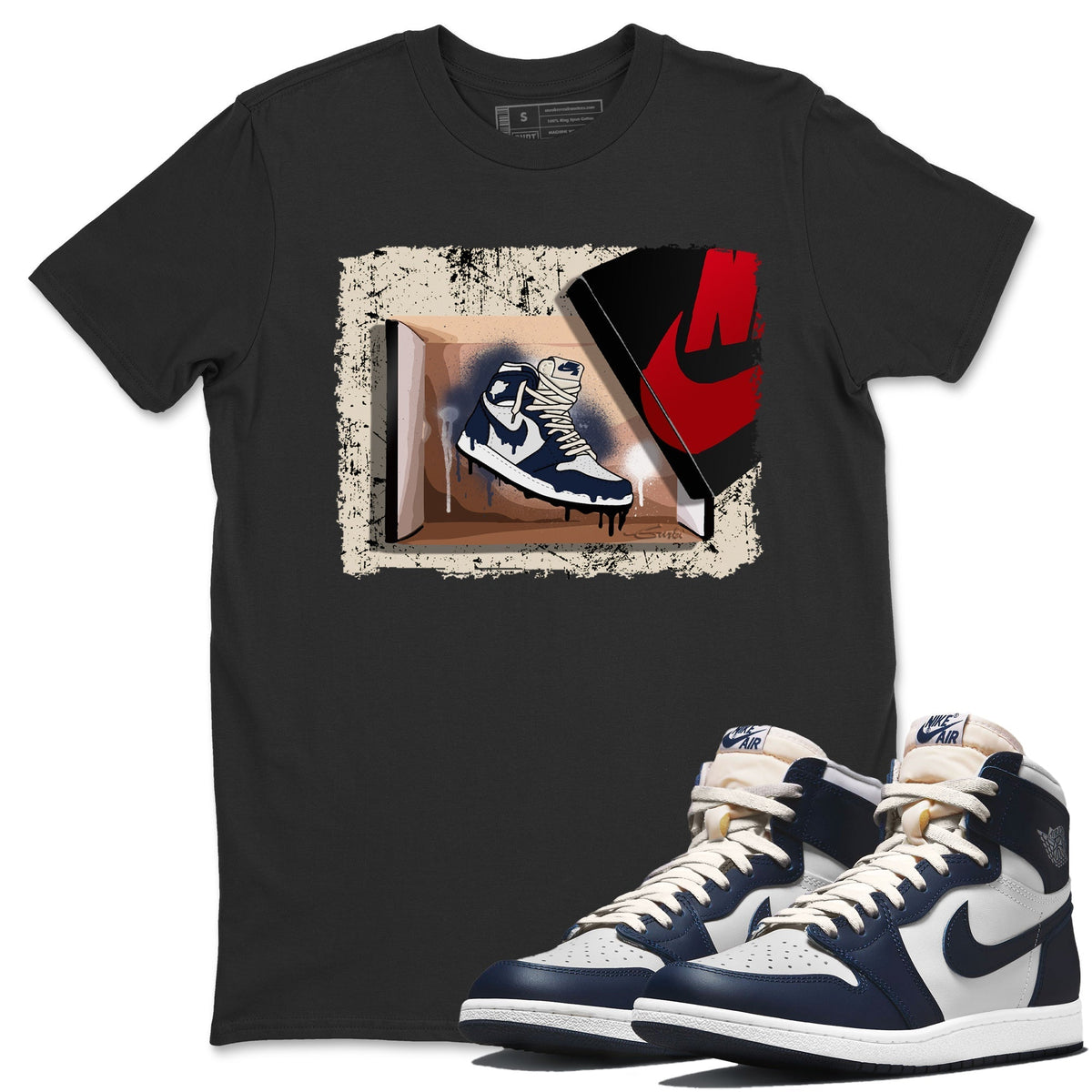 Jordan 1 85 Georgetown Sneaker Match Tees New Kicks Sneaker Tees Jordan 1 85 Georgetown Jordan to match sneaker T-Shirt Crew Neck Shirts