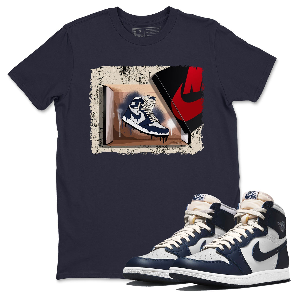 Jordan 1 85 Georgetown Sneaker Match Tees New Kicks Sneaker Tees Jordan 1 85 Georgetown Jordan to match sneaker T-Shirt Crew Neck Shirts