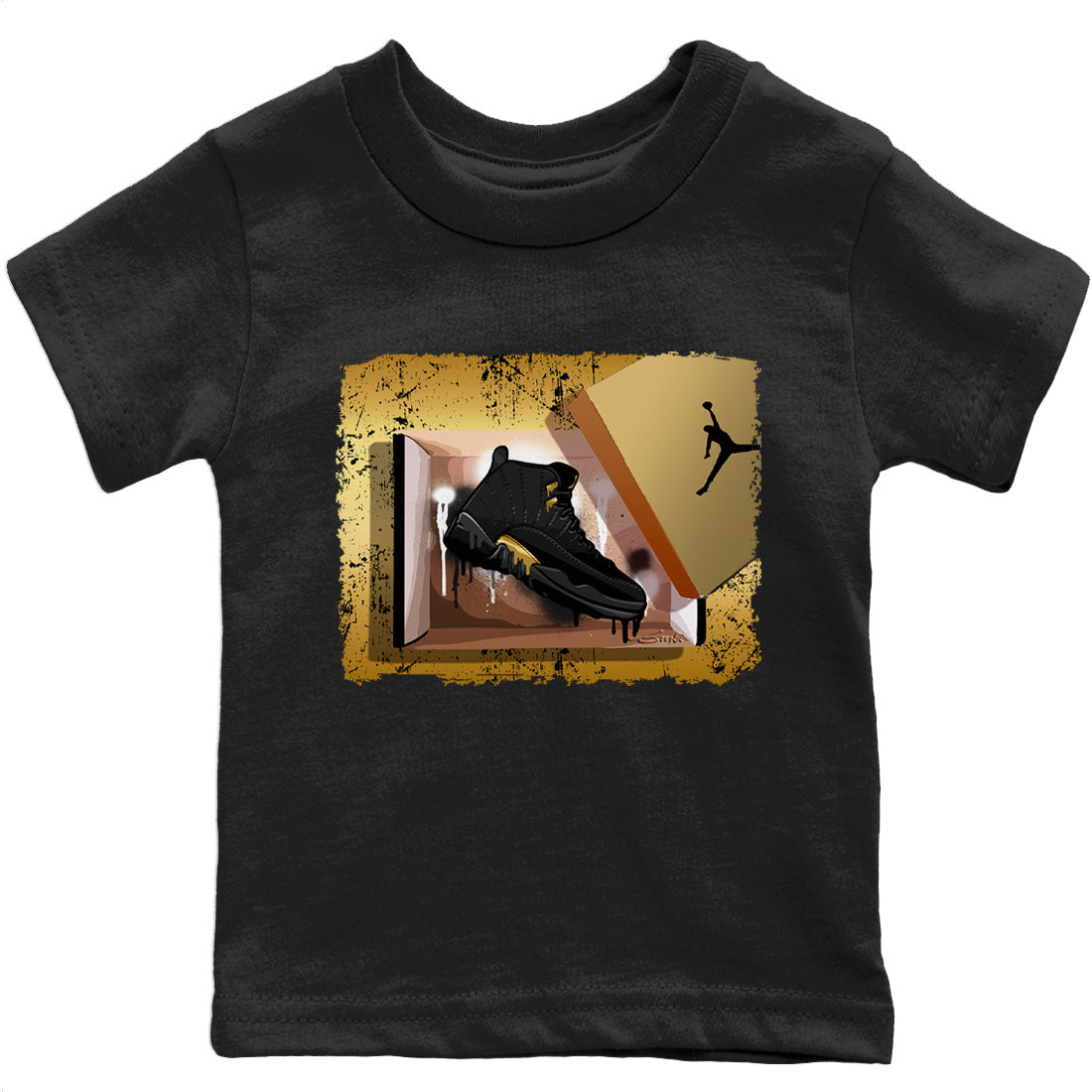 Jordan 12 Black Taxi Sneaker Matching T-Shirt New Kicks Sneaker Tees Jordan 12 Black Taxi Sneaker Release Tees Kids Shirts