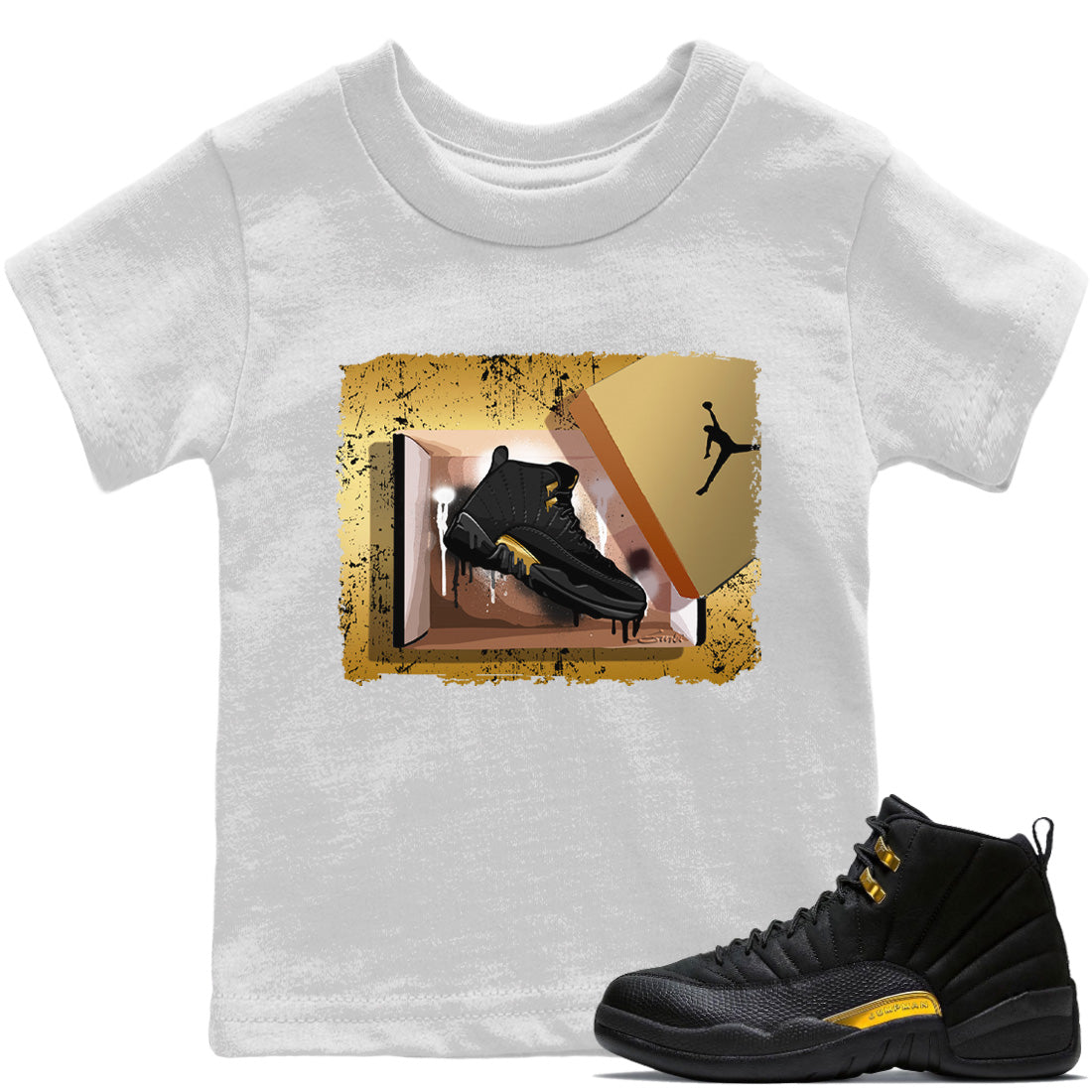Jordan 12 Black Taxi Sneaker Matching T-Shirt New Kicks Sneaker Tees Jordan 12 Black Taxi Sneaker Release Tees Kids Shirts