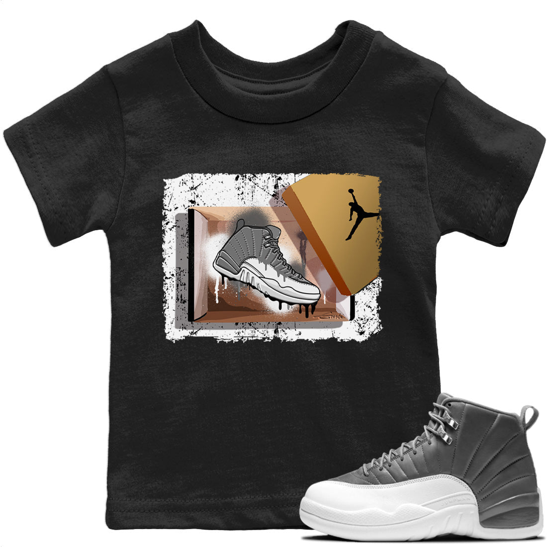 Jordan 12 Stealth Sneaker Matching T-Shirt New Kicks Sneaker Tees Jordan 12 Stealth Sneaker Release Tees Kids Shirts