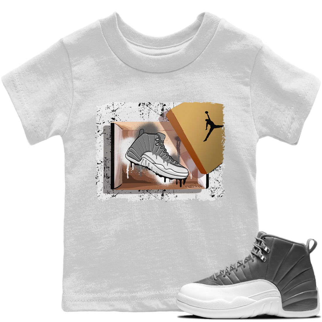 Jordan 12 Stealth Sneaker Matching T-Shirt New Kicks Sneaker Tees Jordan 12 Stealth Sneaker Release Tees Kids Shirts