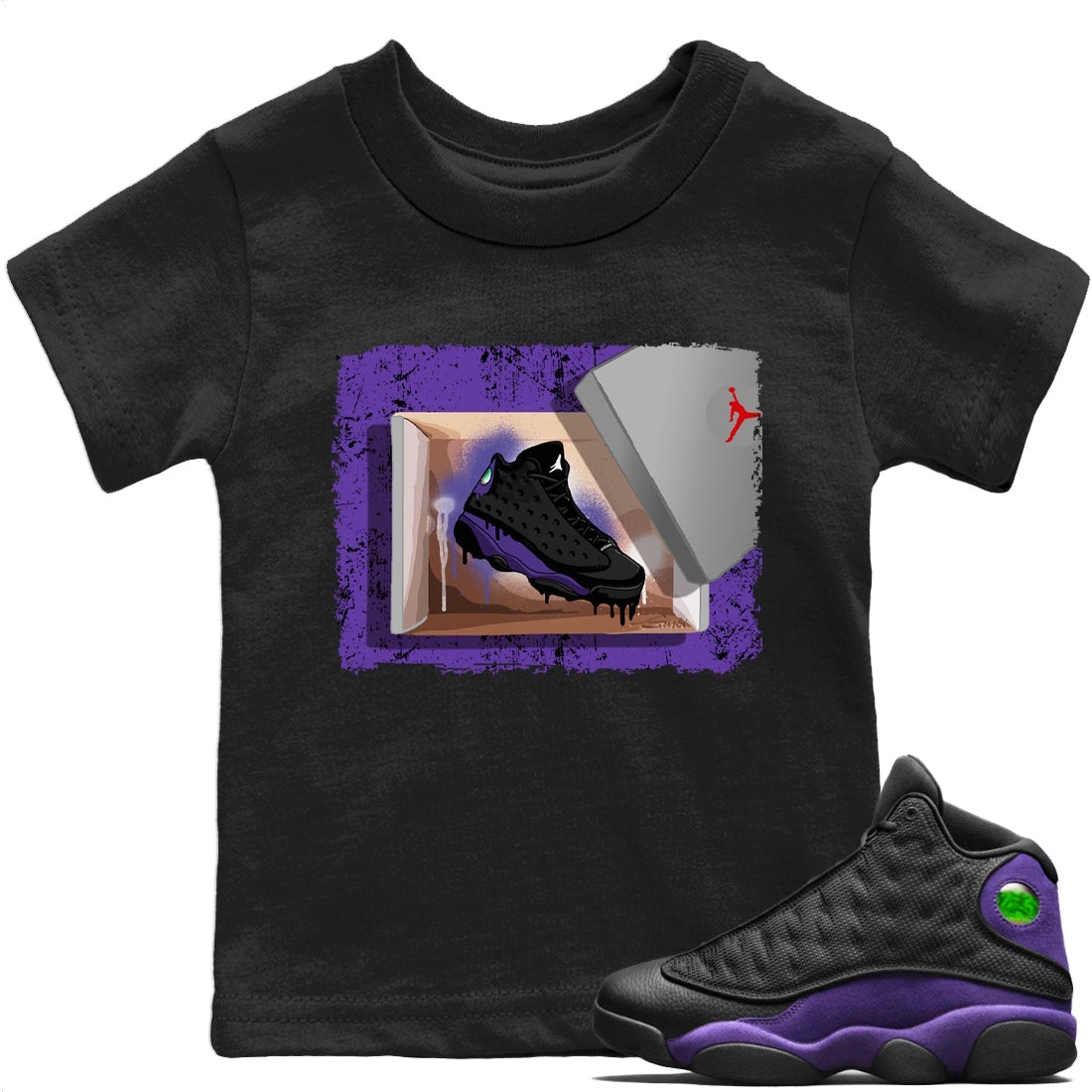 Jordan 13 Court Purple Sneaker Matching T-Shirt New Kicks Sneaker Tees Jordan 13 Court Purple Sneaker Release Tees Kids Shirts