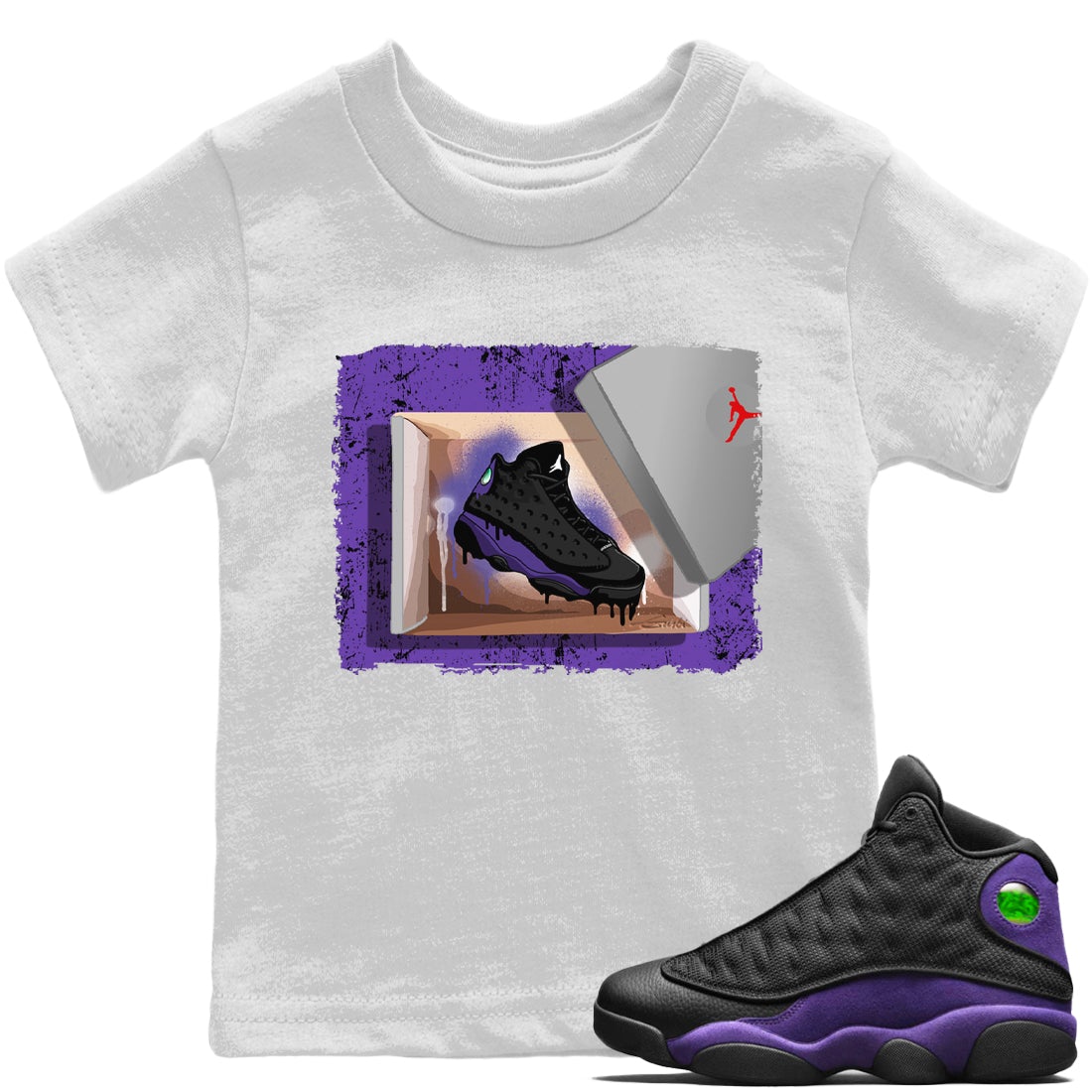 Jordan 13 Court Purple Sneaker Matching T-Shirt New Kicks Sneaker Tees Jordan 13 Court Purple Sneaker Release Tees Kids Shirts