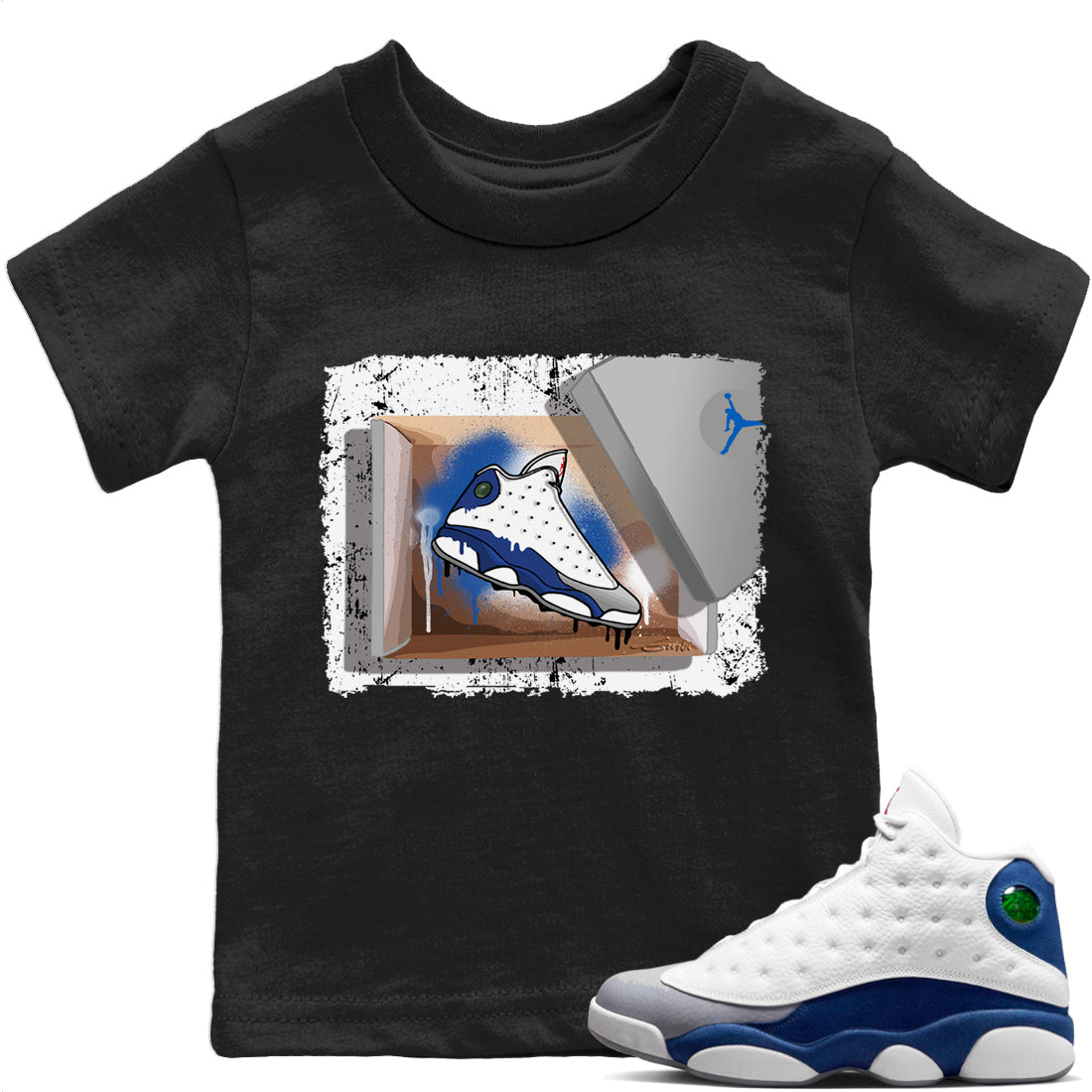 Jordan 13 French Blue Sneaker Matching T-Shirt New Kicks Sneaker Tees Jordan 13 French Blue Sneaker Release Tees Kids Shirts