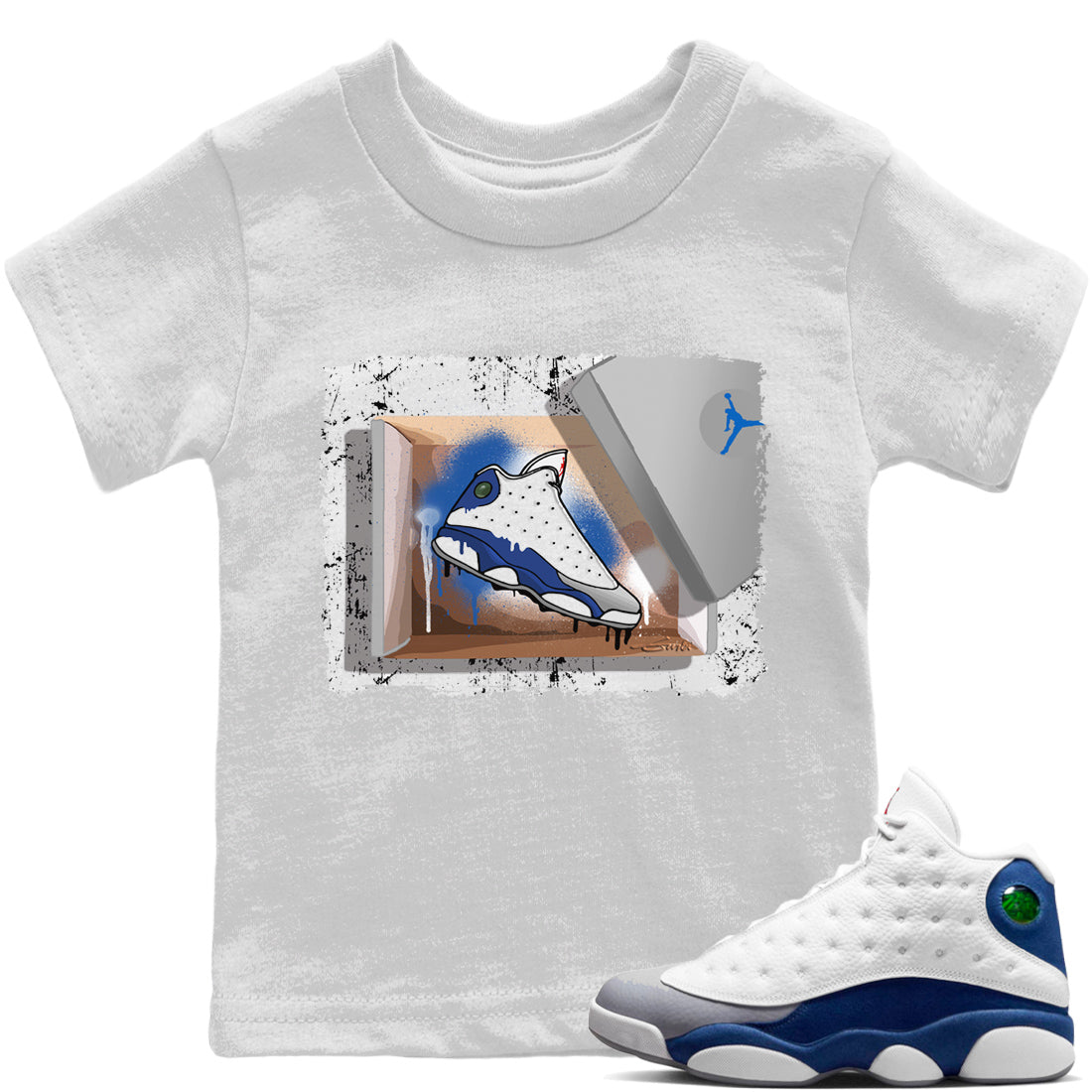 Jordan 13 French Blue Sneaker Matching T-Shirt New Kicks Sneaker Tees Jordan 13 French Blue Sneaker Release Tees Kids Shirts