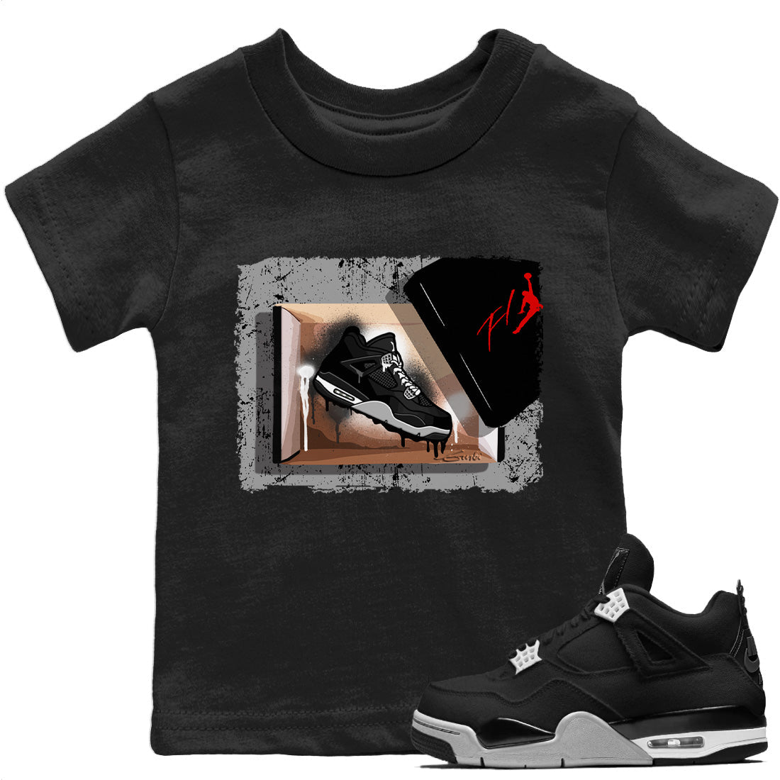 Jordan 4 Black Canvas Sneaker Matching T-Shirt New Kicks Sneaker Tees Jordan 4 Black Canvas Sneaker Release Tees Kids Shirts