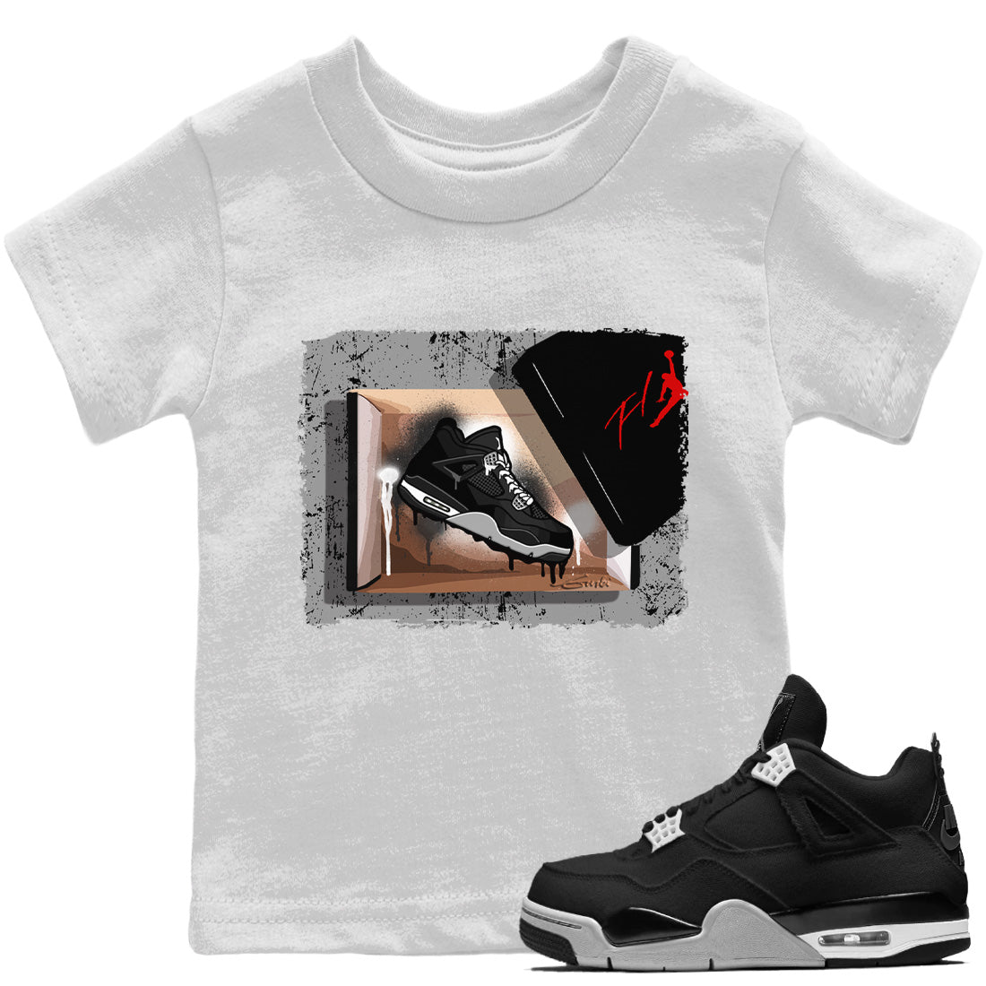 Jordan 4 Black Canvas Sneaker Matching T-Shirt New Kicks Sneaker Tees Jordan 4 Black Canvas Sneaker Release Tees Kids Shirts