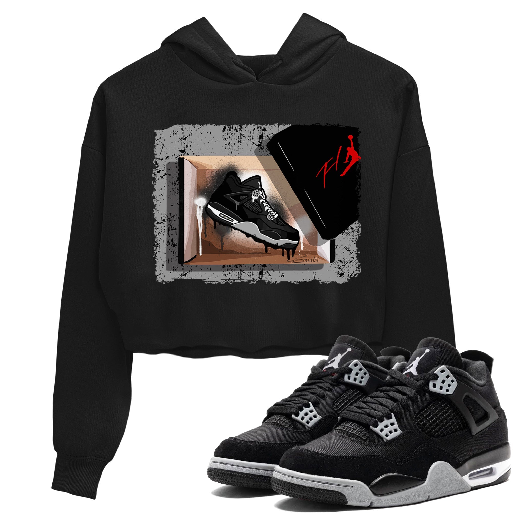 Jordan 4 Black Canvas Sneaker Matching T-Shirt New Kicks Sneaker Tees Jordan 4 Black Canvas Sneaker Release Tees Women's Shirts
