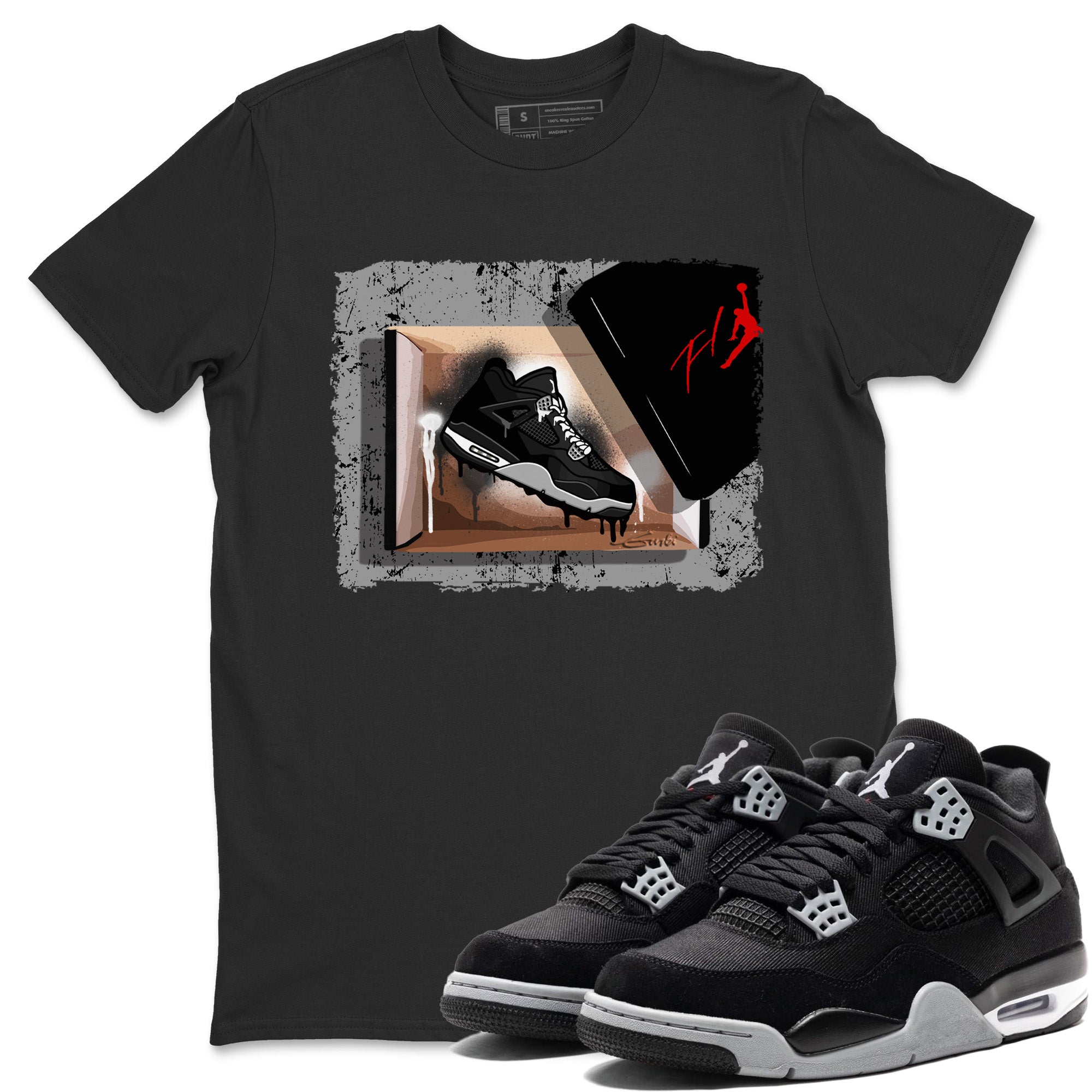 Jordan 4 Black Canvas Sneaker Matching T-Shirt New Kicks Sneaker Tees Jordan 4 Black Canvas Sneaker Release Tees Crew Neck Tees
