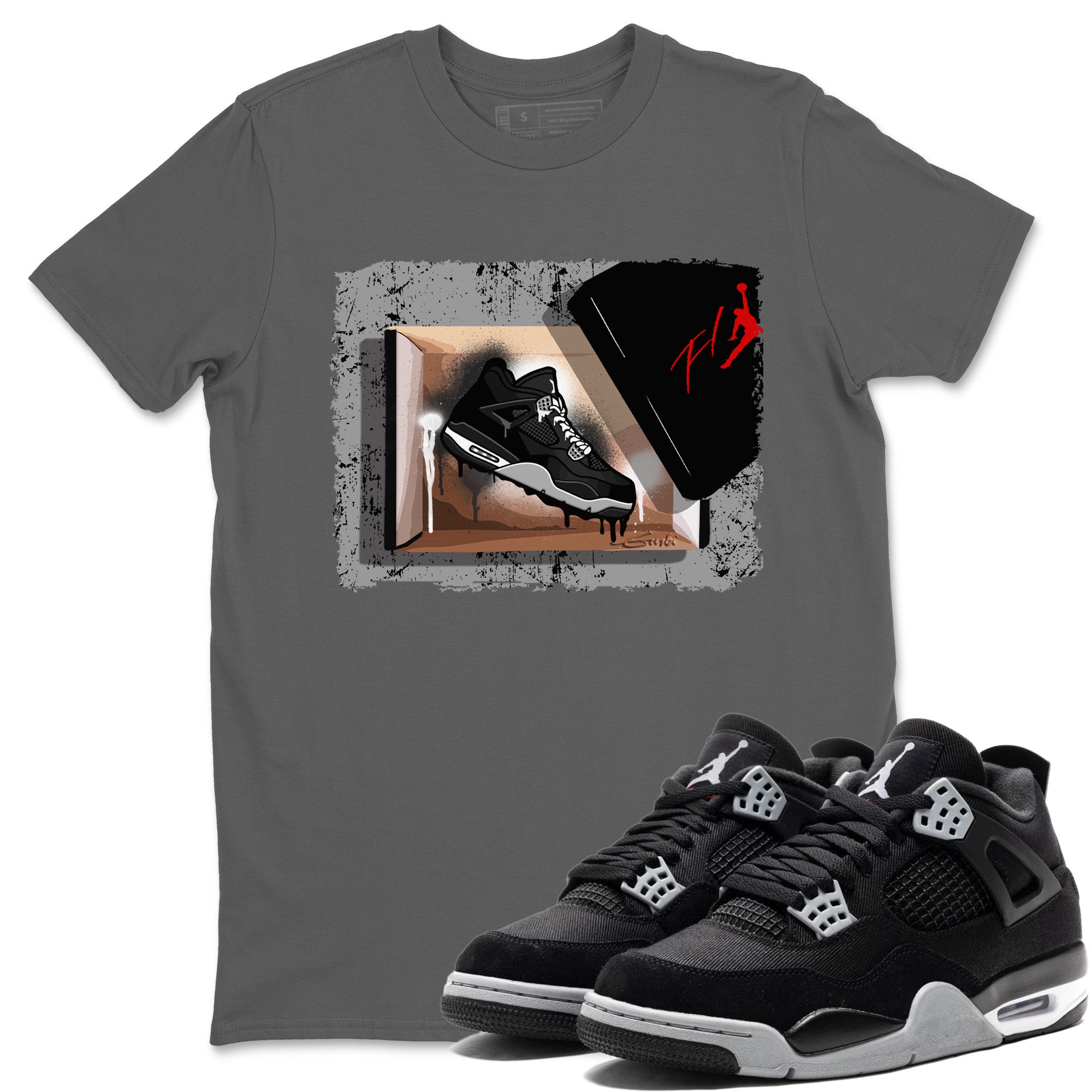 Jordan 4 Black Canvas Sneaker Matching T-Shirt New Kicks Sneaker Tees Jordan 4 Black Canvas Sneaker Release Tees Crew Neck Tees