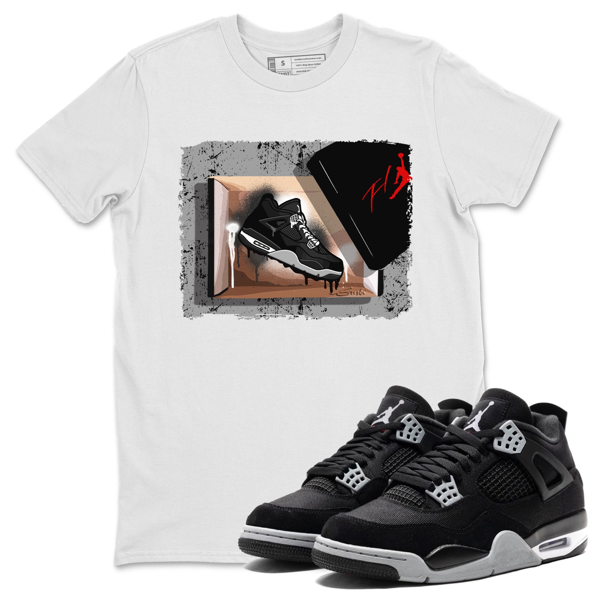 Jordan 4 Black Canvas Sneaker Matching T-Shirt New Kicks Sneaker Tees Jordan 4 Black Canvas Sneaker Release Tees Crew Neck Tees