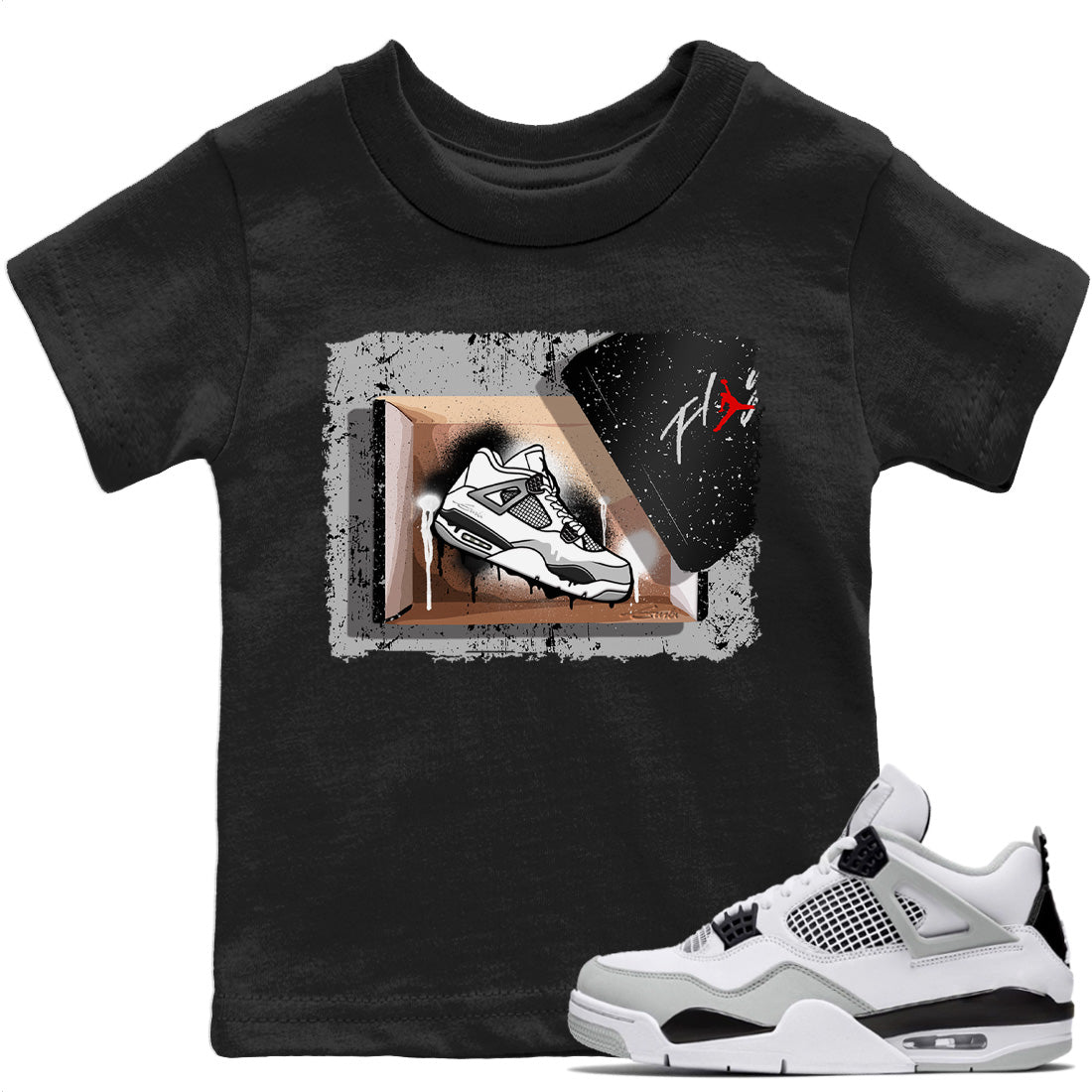 Jordan 4 Military Black Sneaker Matching T-Shirt New Kicks Sneaker Tees Jordan 4 Military Black Sneaker Release Tees Kids Shirts