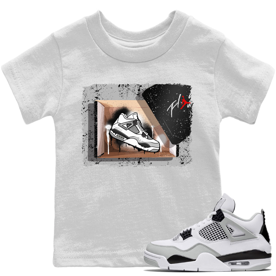 Jordan 4 Military Black Sneaker Matching T-Shirt New Kicks Sneaker Tees Jordan 4 Military Black Sneaker Release Tees Kids Shirts