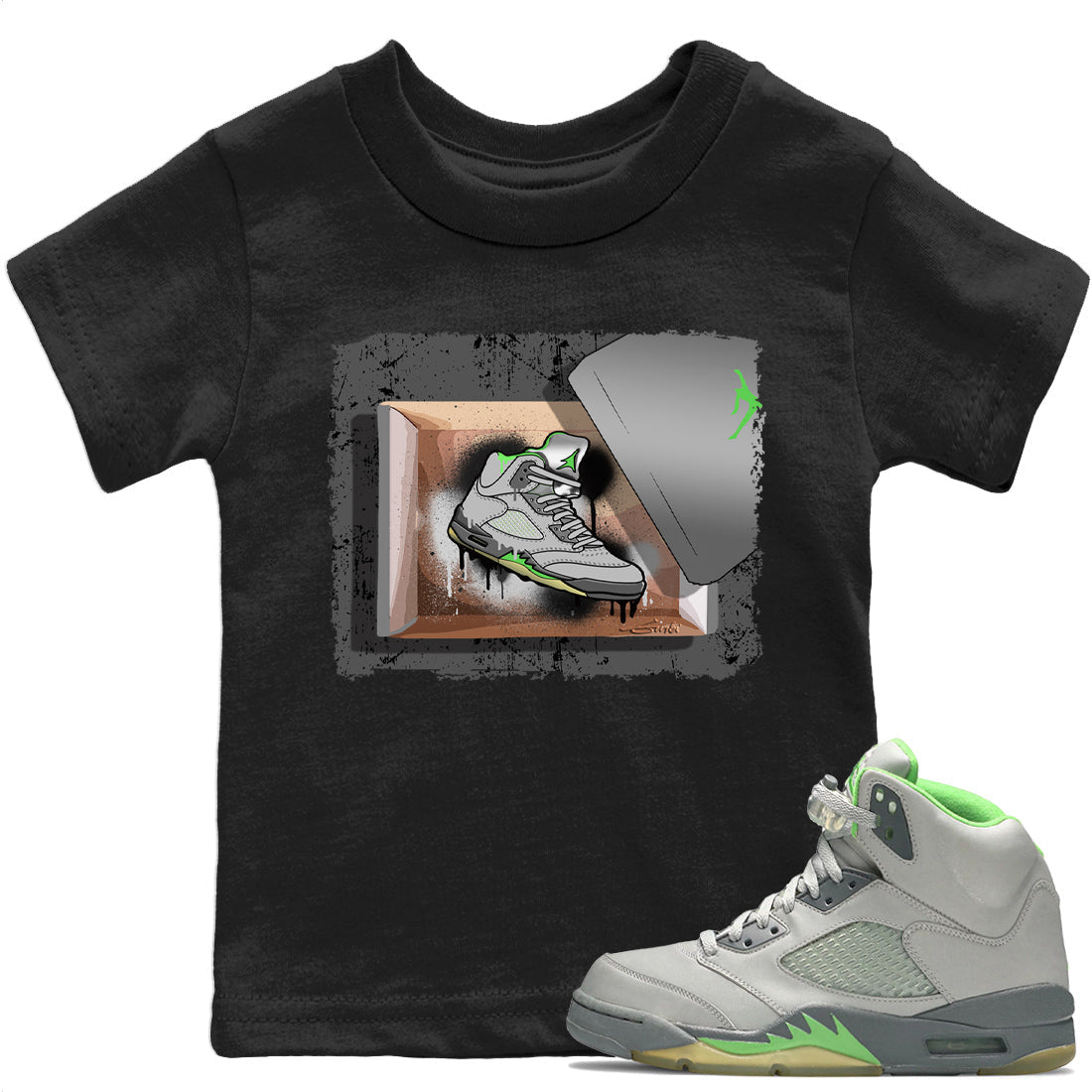 Jordan 5 Green Bean Sneaker Matching T-Shirt New Kicks Sneaker Tees Jordan 5 Green Bean Sneaker Release Tees Kids Shirts