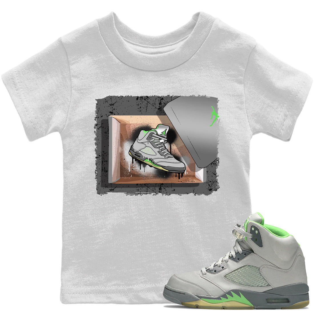 Jordan 5 Green Bean Sneaker Matching T-Shirt New Kicks Sneaker Tees Jordan 5 Green Bean Sneaker Release Tees Kids Shirts