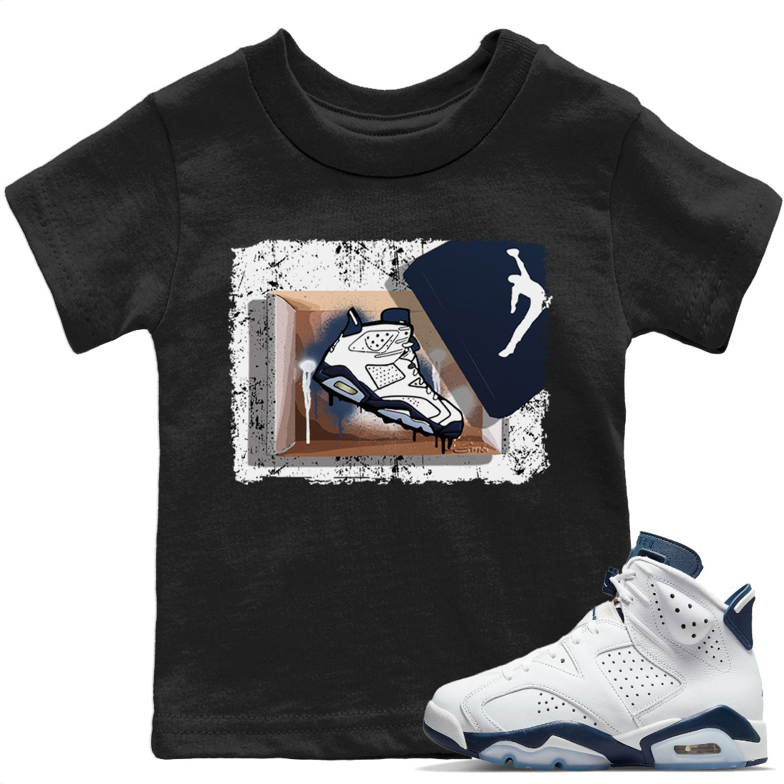 Jordan 6 Midnight Navy Sneaker Matching T-Shirt New Kicks Sneaker Tees Jordan 6 Midnight Navy Sneaker Release Tees Kids Shirts