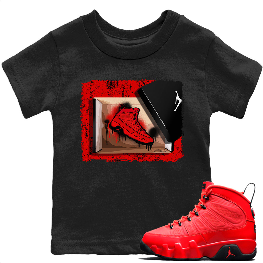 Jordan 9 Chile Red Shirt To Match Jordans New Kicks Sneaker Tees Jordan 9 Chile Red Drip Gear Zone Sneaker Matching Clothing Kids Shirts