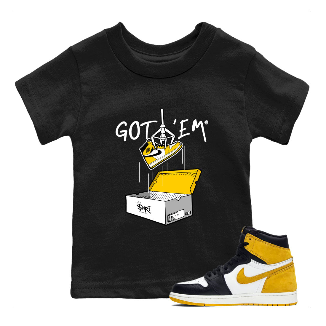 1s Yellow Ochre AJ1 Yellow Toe shirt to match jordans New Treasure Hunter sneaker tees streetwear brand Air Jordan 1 Yellow Ochre Drip Gear Zone Brand baby toddler Black 1 cotton Shirt