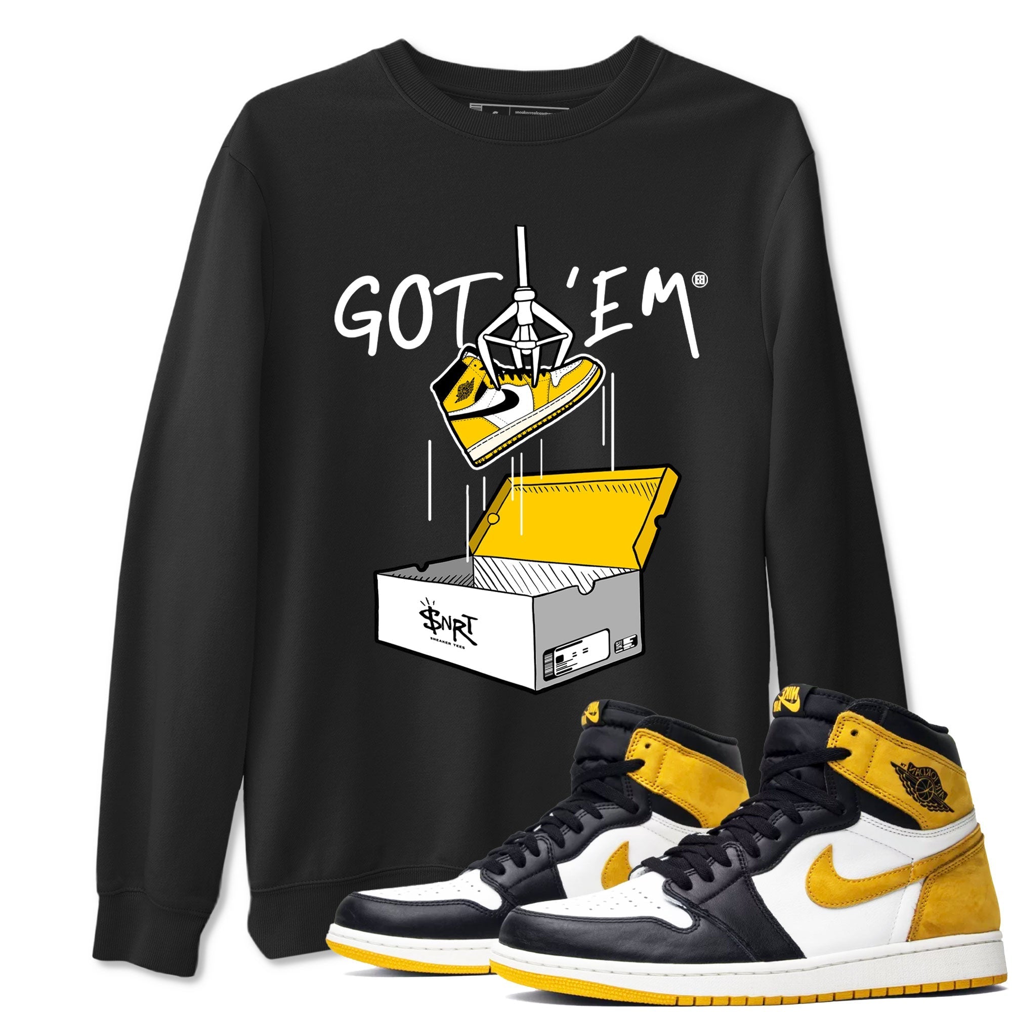 1s Yellow Ochre AJ1 Yellow Toe shirt to match jordans New Treasure Hunter sneaker tees streetwear brand Air Jordan 1 Yellow Ochre Drip Gear Zone Brand unisex cotton Black 1 crew neck shirt