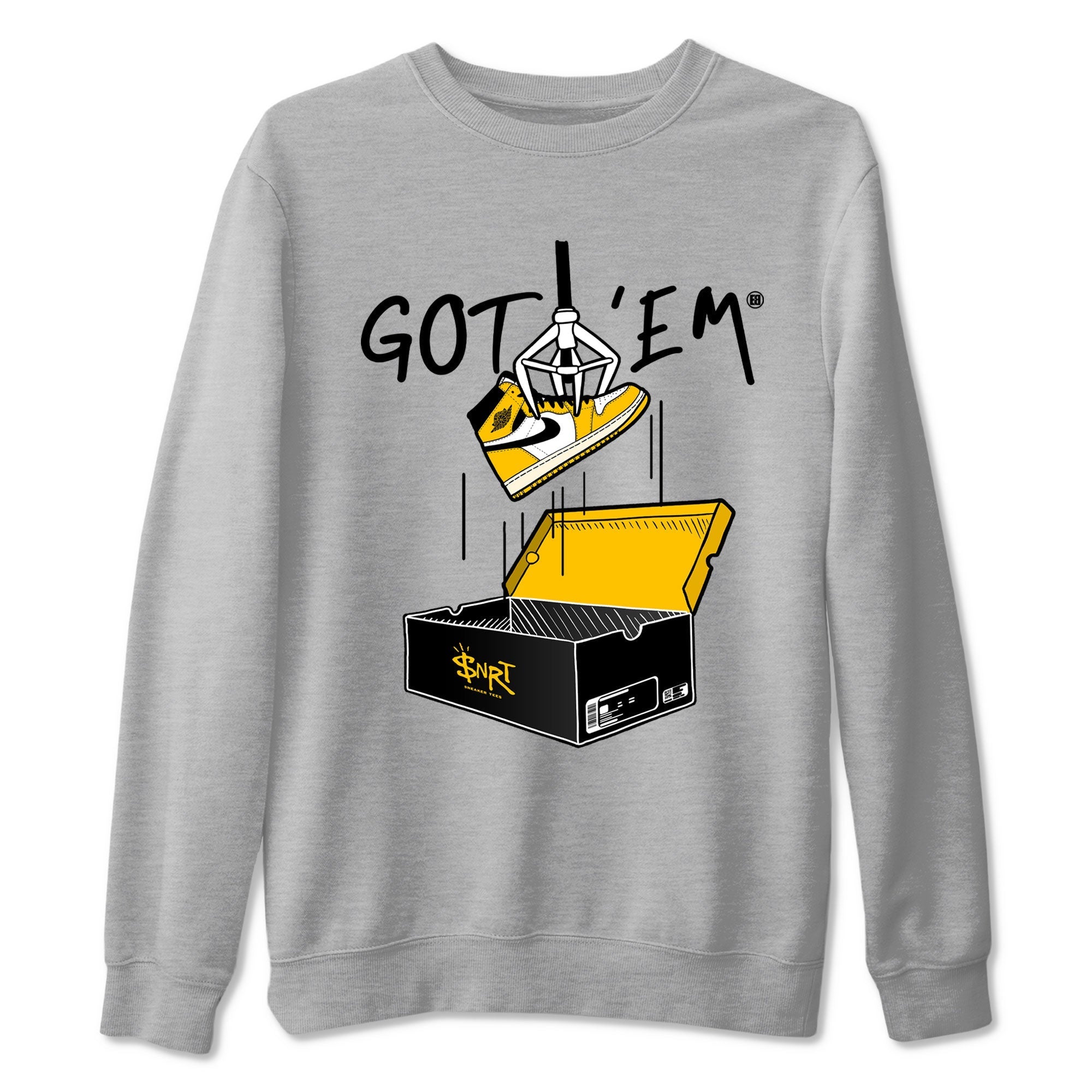 1s Yellow Ochre AJ1 Yellow Toe shirt to match jordans New Treasure Hunter sneaker tees streetwear brand Air Jordan 1 Yellow Ochre Drip Gear Zone Brand unisex cotton Heather Grey 2 crew neck shirt