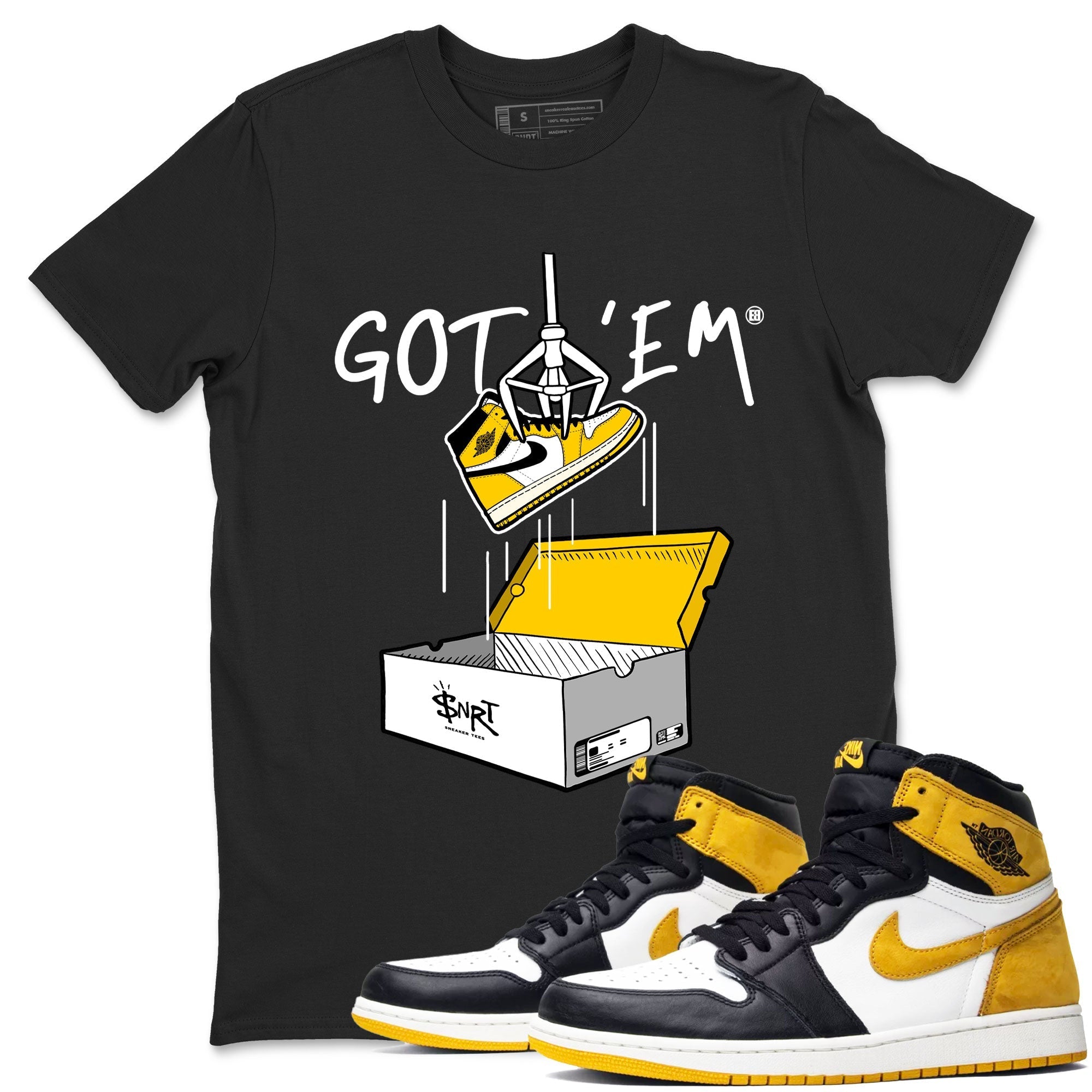 1s Yellow Ochre AJ1 Yellow Toe shirt to match jordans New Treasure Hunter sneaker tees streetwear brand Air Jordan 1 Yellow Ochre Drip Gear Zone Brand unisex cotton Black 1 crew neck shirt