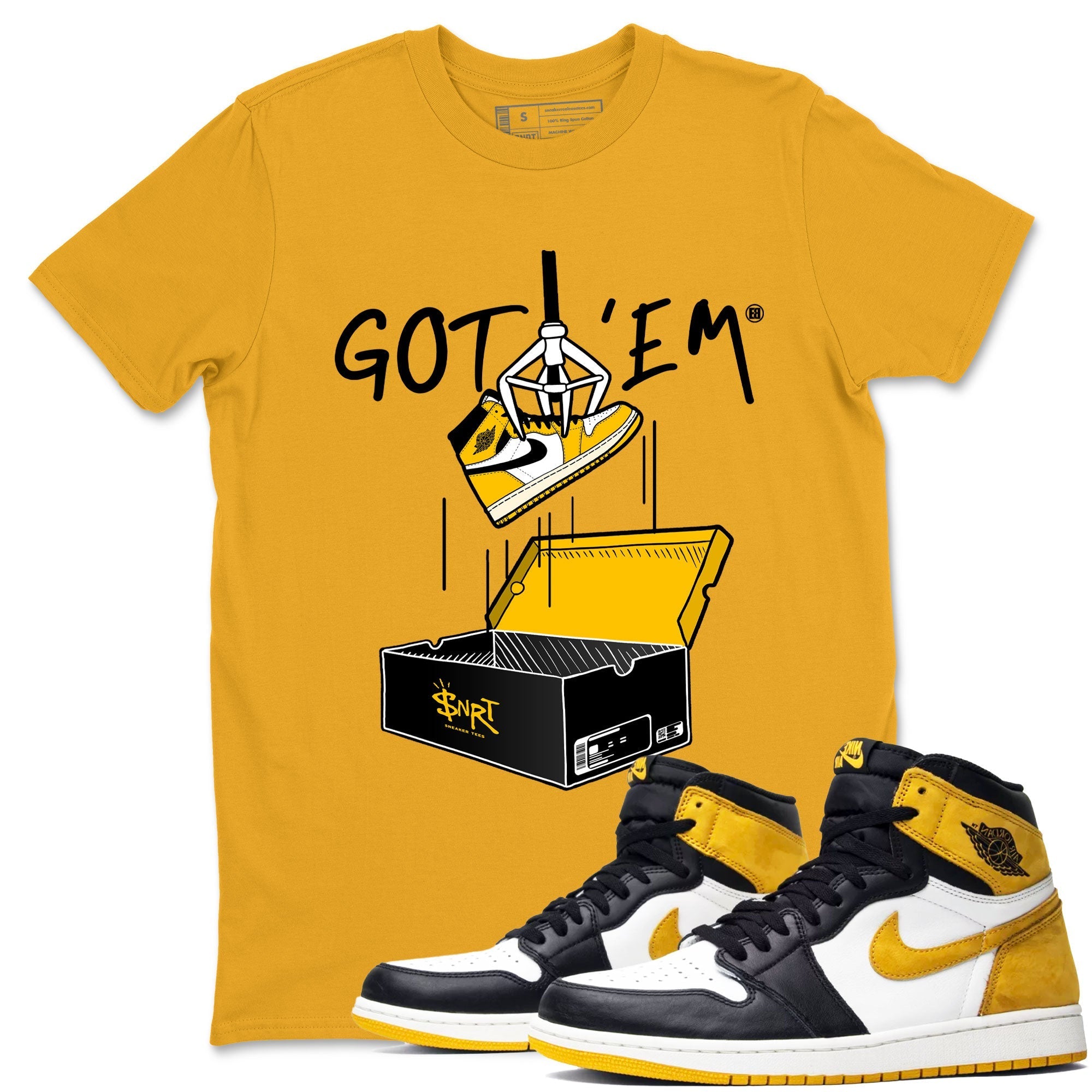 1s Yellow Ochre AJ1 Yellow Toe shirt to match jordans New Treasure Hunter sneaker tees streetwear brand Air Jordan 1 Yellow Ochre Drip Gear Zone Brand unisex cotton Gold 1 crew neck shirt