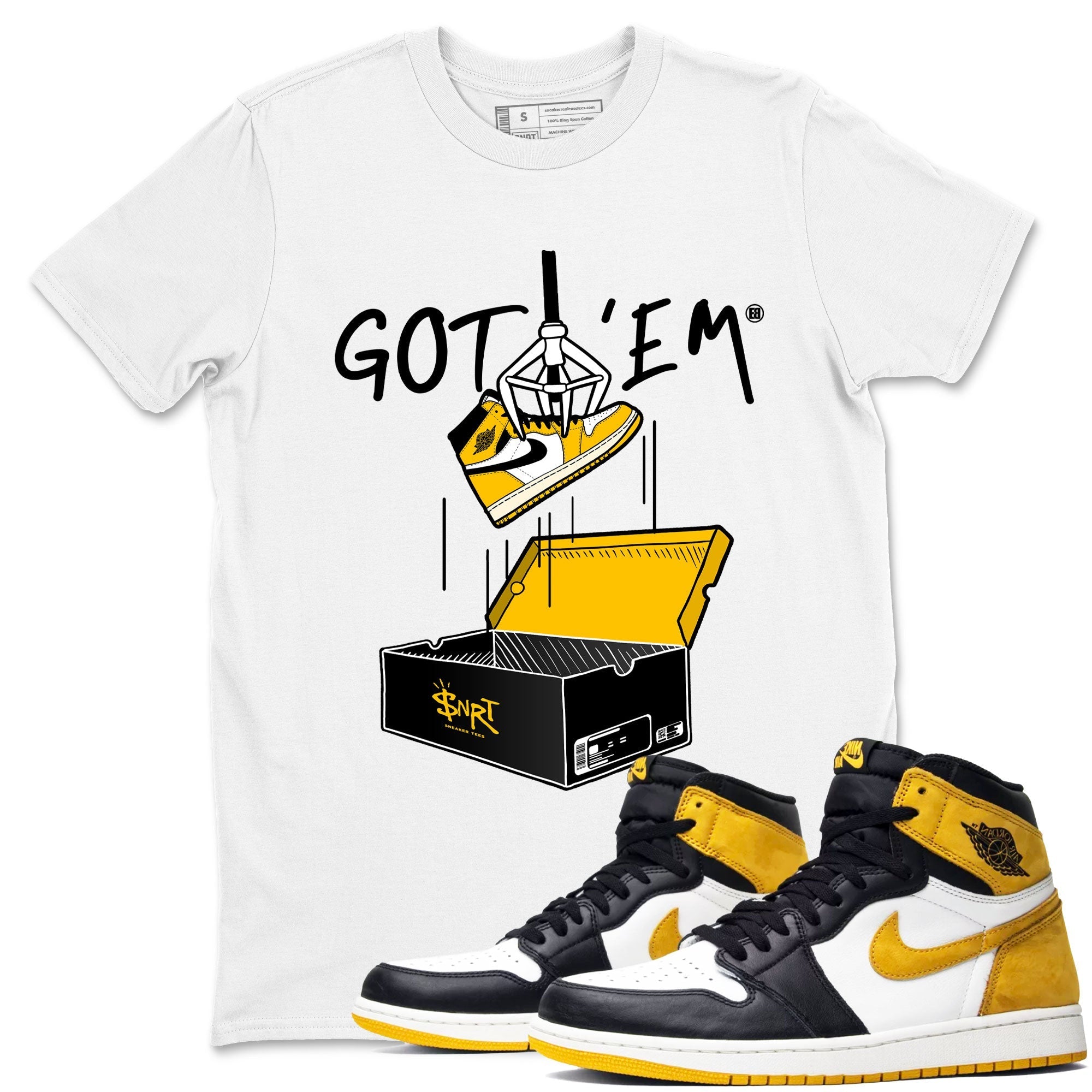 1s Yellow Ochre AJ1 Yellow Toe shirt to match jordans New Treasure Hunter sneaker tees streetwear brand Air Jordan 1 Yellow Ochre Drip Gear Zone Brand unisex cotton White 1 crew neck shirt
