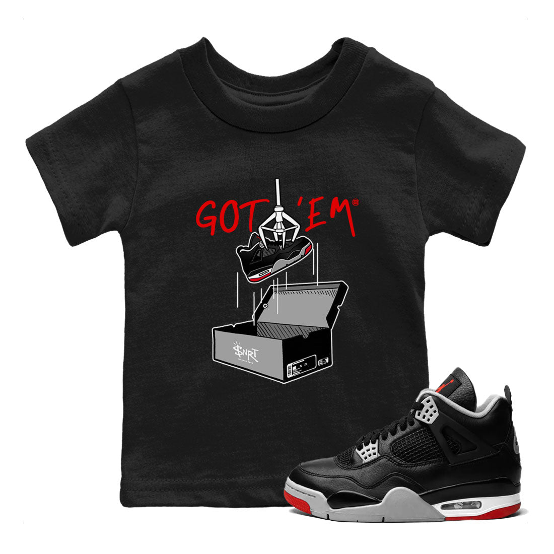 AJ4 Bred Reimagined shirt to match jordans New Treasure Hunter sneaker tees Air Jordan 4 Bred Reimagined Drip Gear Zone baby toddler Black 1 cotton Shirt