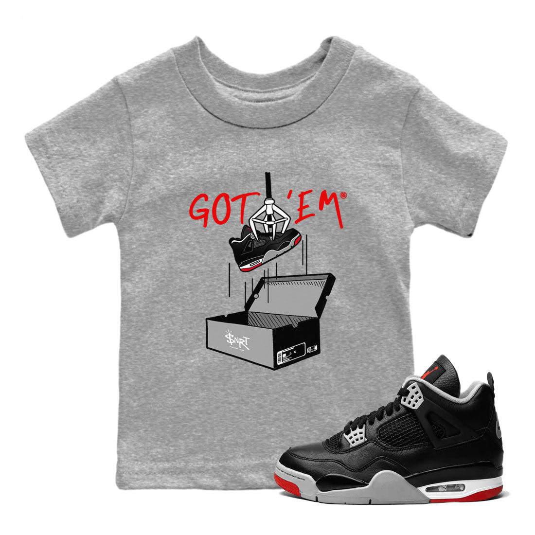AJ4 Bred Reimagined shirt to match jordans New Treasure Hunter sneaker tees Air Jordan 4 Bred Reimagined Drip Gear Zone baby toddler Heather Grey 1 cotton Shirt