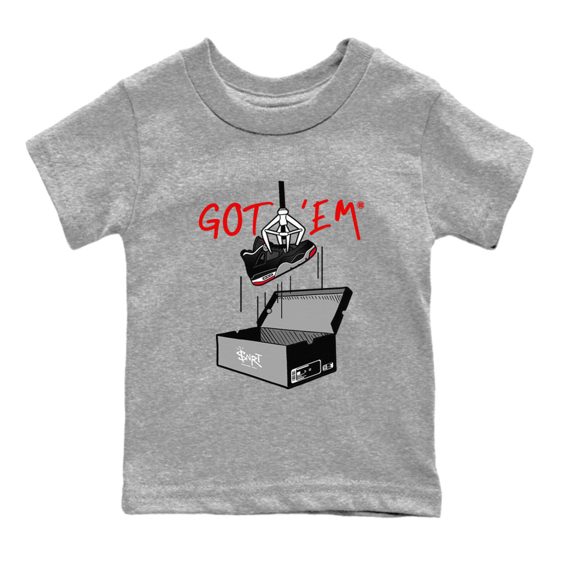 AJ4 Bred Reimagined shirt to match jordans New Treasure Hunter sneaker tees Air Jordan 4 Bred Reimagined Drip Gear Zone baby toddler Heather Grey 2 cotton Shirt