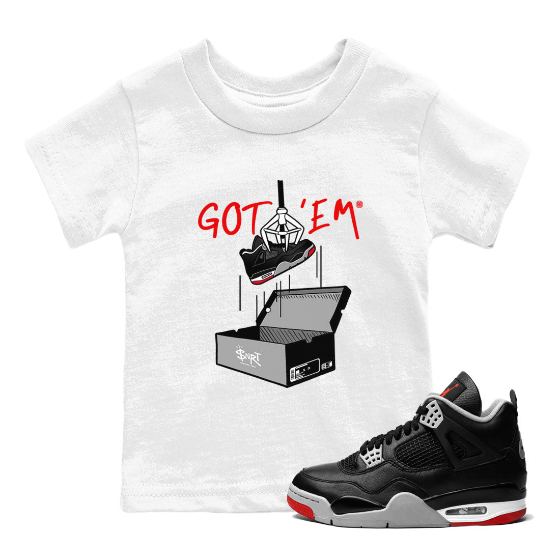 AJ4 Bred Reimagined shirt to match jordans New Treasure Hunter sneaker tees Air Jordan 4 Bred Reimagined Drip Gear Zone baby toddler White 1 cotton Shirt