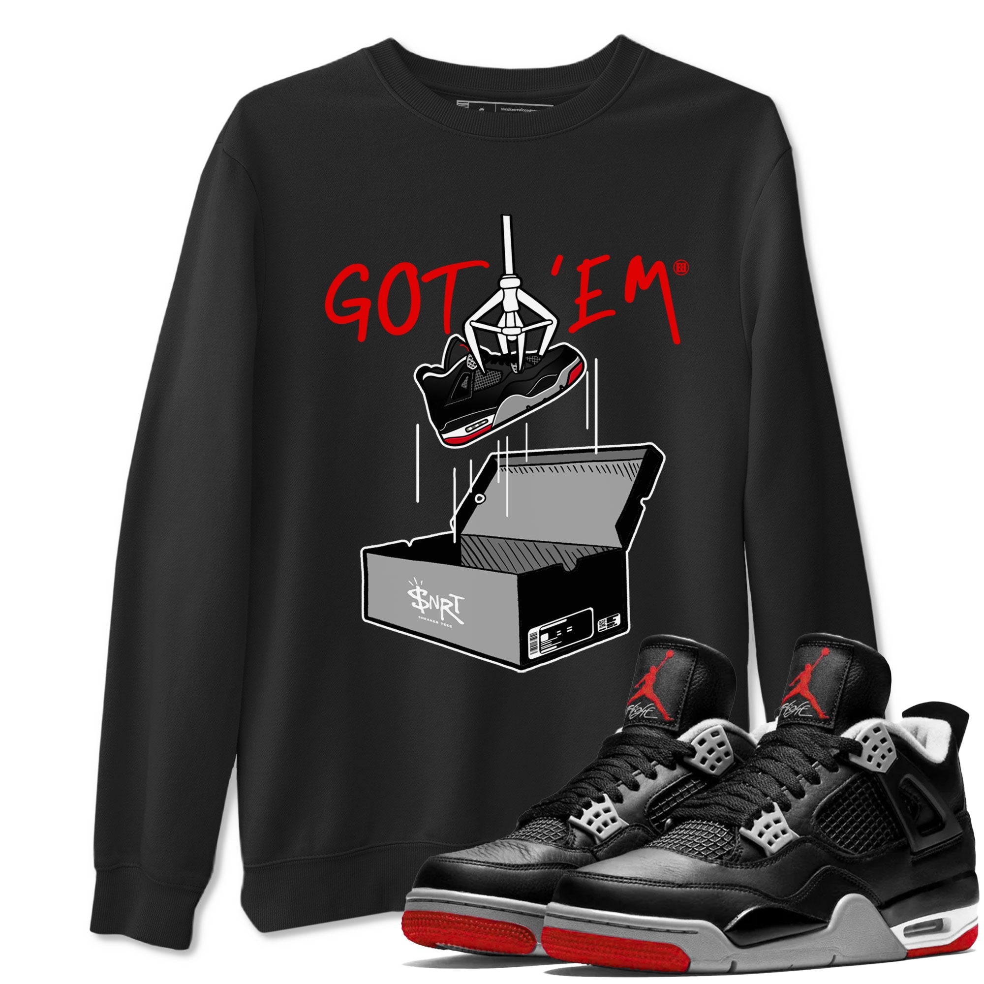 AJ4 Bred Reimagined shirt to match jordans New Treasure Hunter sneaker tees Air Jordan 4 Bred Reimagined Drip Gear Zone unisex cotton Black 1 crew neck shirt