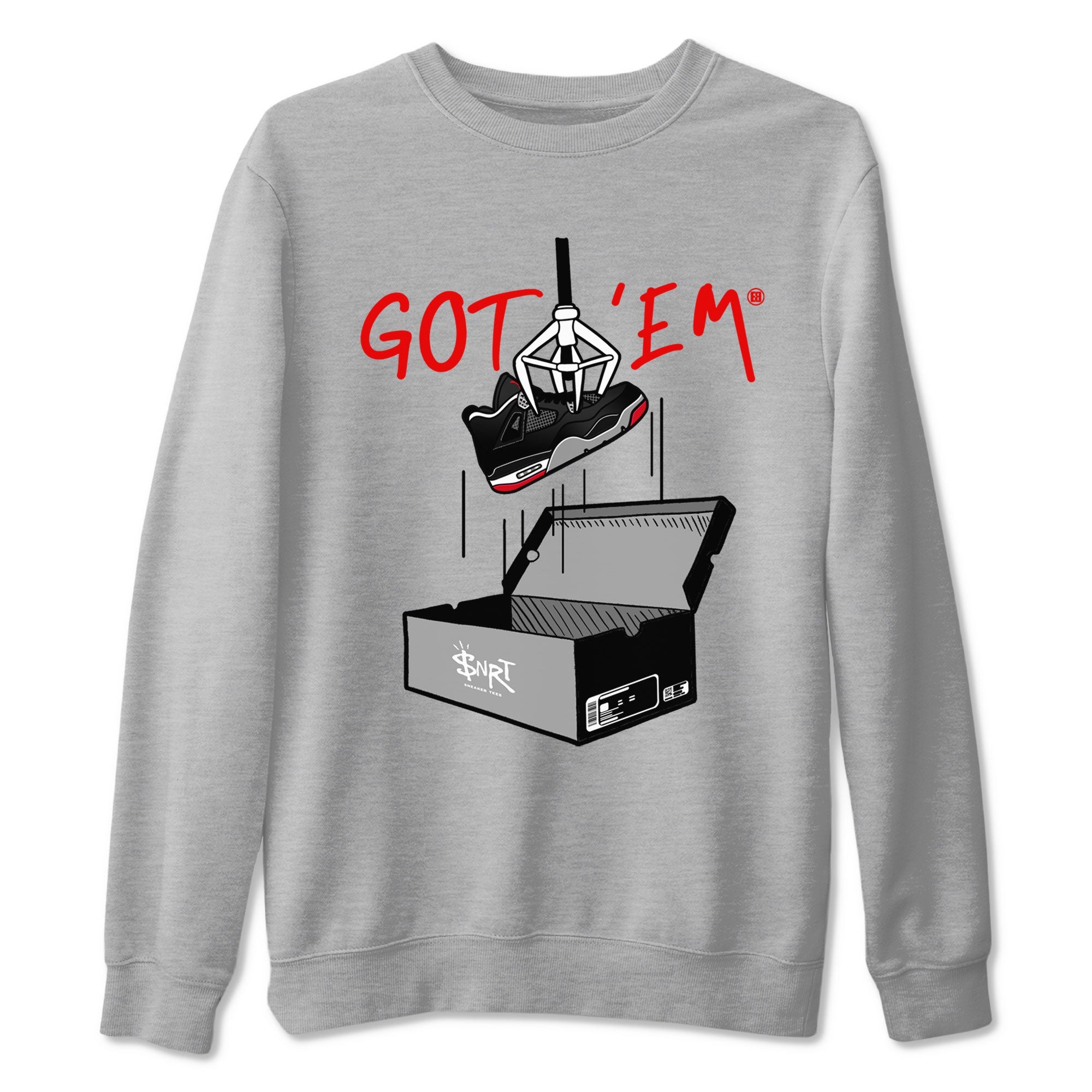 AJ4 Bred Reimagined shirt to match jordans New Treasure Hunter sneaker tees Air Jordan 4 Bred Reimagined Drip Gear Zone unisex cotton Heather Grey 2 crew neck shirt