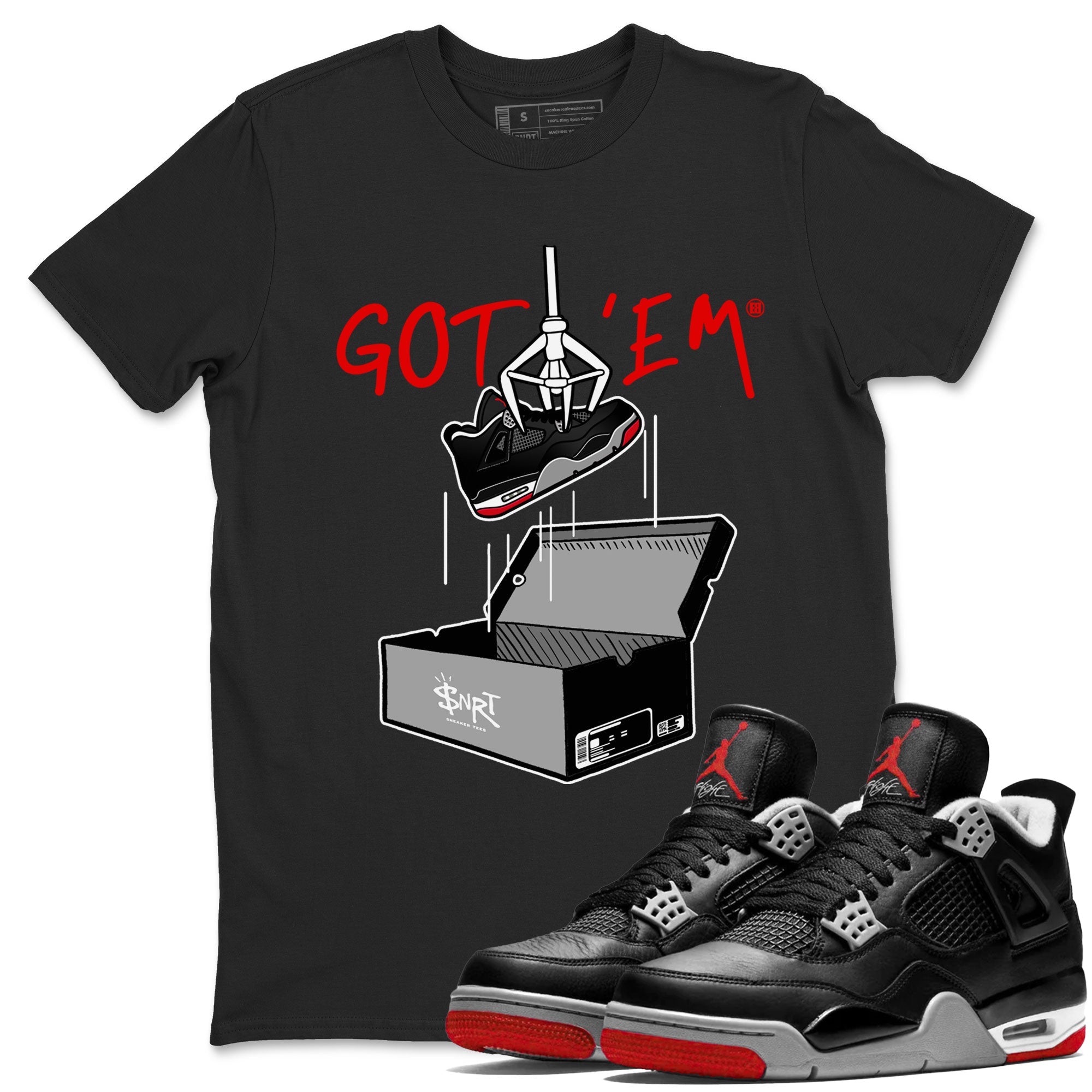 AJ4 Bred Reimagined shirt to match jordans New Treasure Hunter sneaker tees Air Jordan 4 Bred Reimagined Drip Gear Zone unisex cotton Black 1 crew neck shirt
