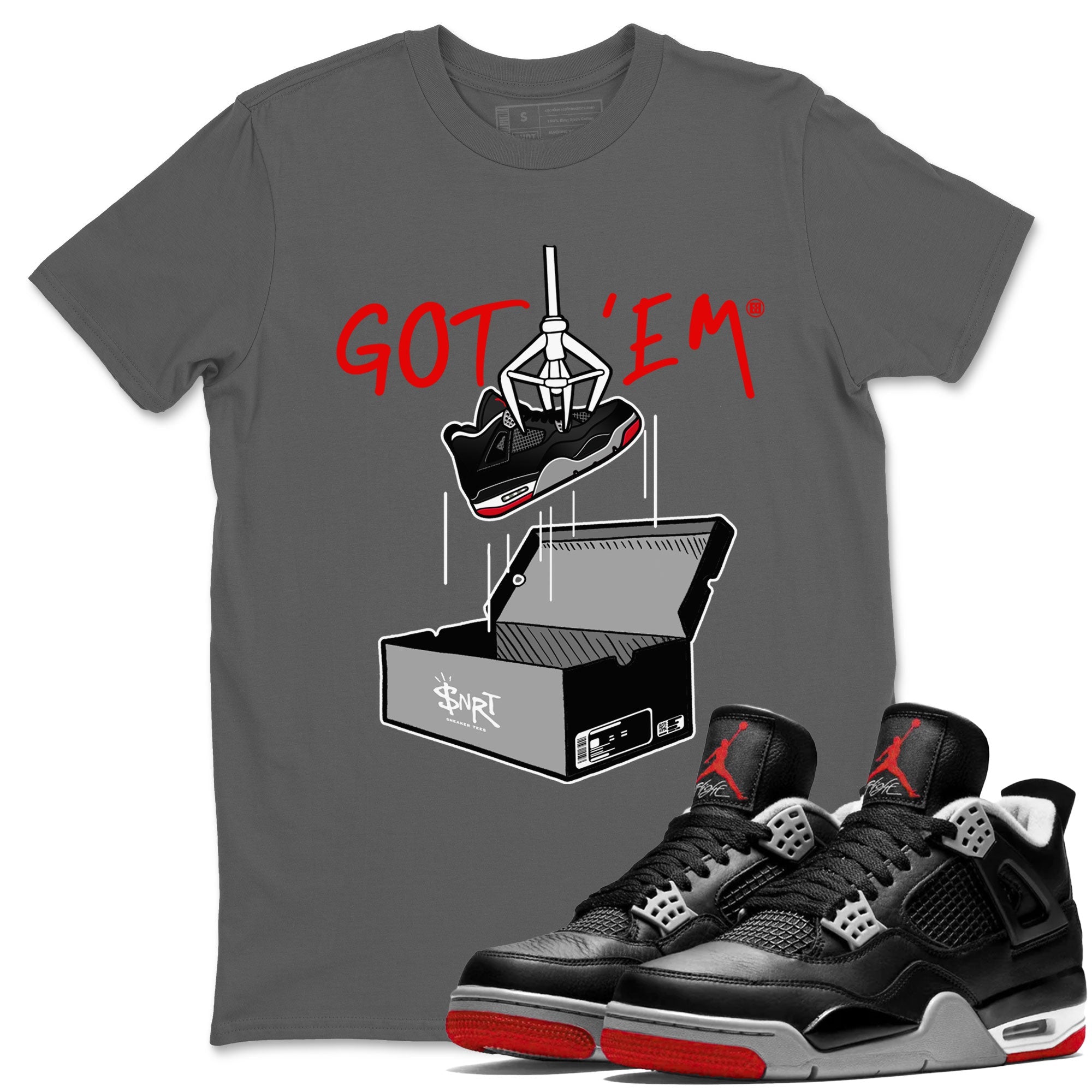 AJ4 Bred Reimagined shirt to match jordans New Treasure Hunter sneaker tees Air Jordan 4 Bred Reimagined Drip Gear Zone unisex cotton Cool Grey 1 crew neck shirt