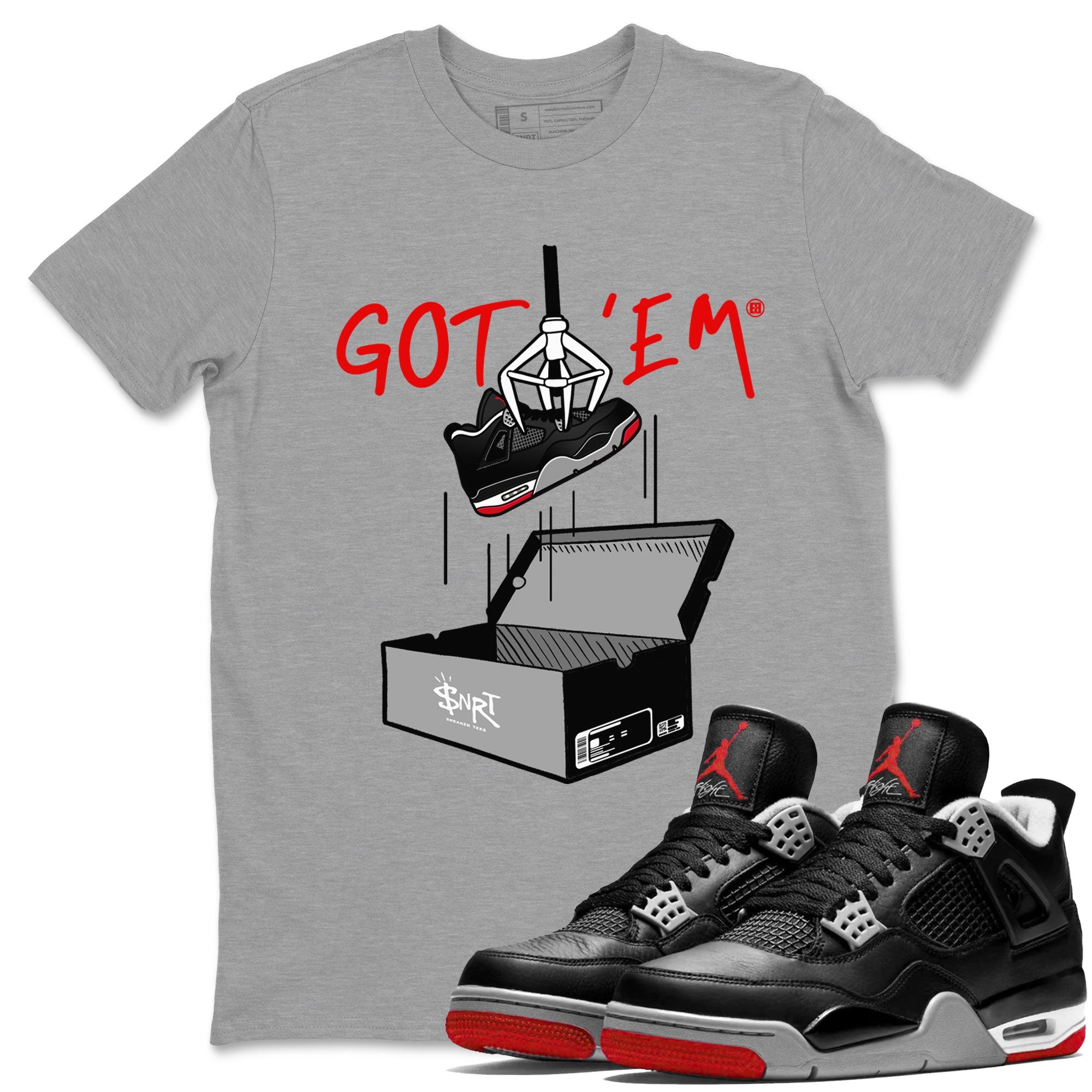 AJ4 Bred Reimagined shirt to match jordans New Treasure Hunter sneaker tees Air Jordan 4 Bred Reimagined Drip Gear Zone unisex cotton Heather Grey 1 crew neck shirt